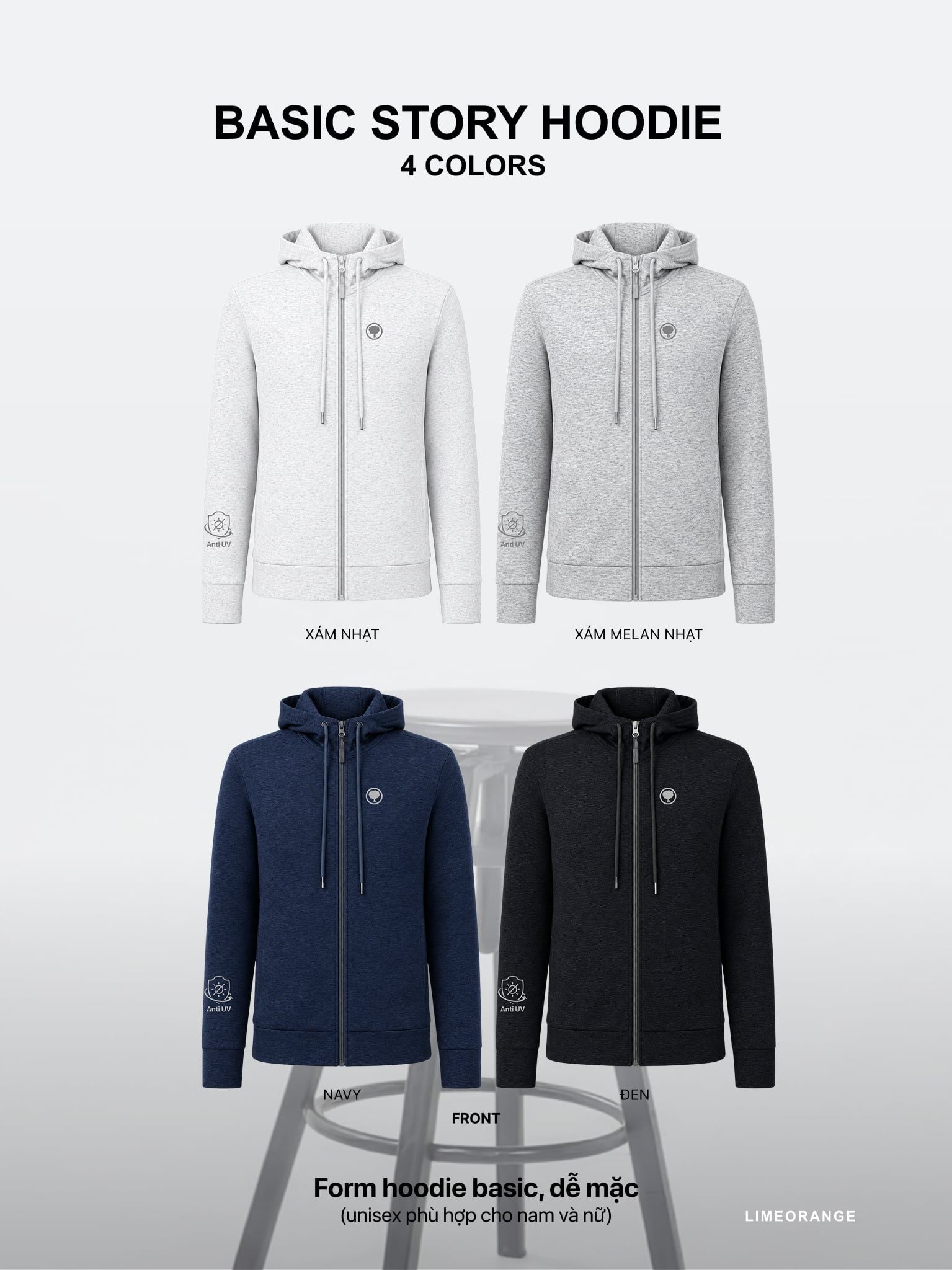 Áo Khoác Cotton Unisex form rộng BASIC STORY HOODIE