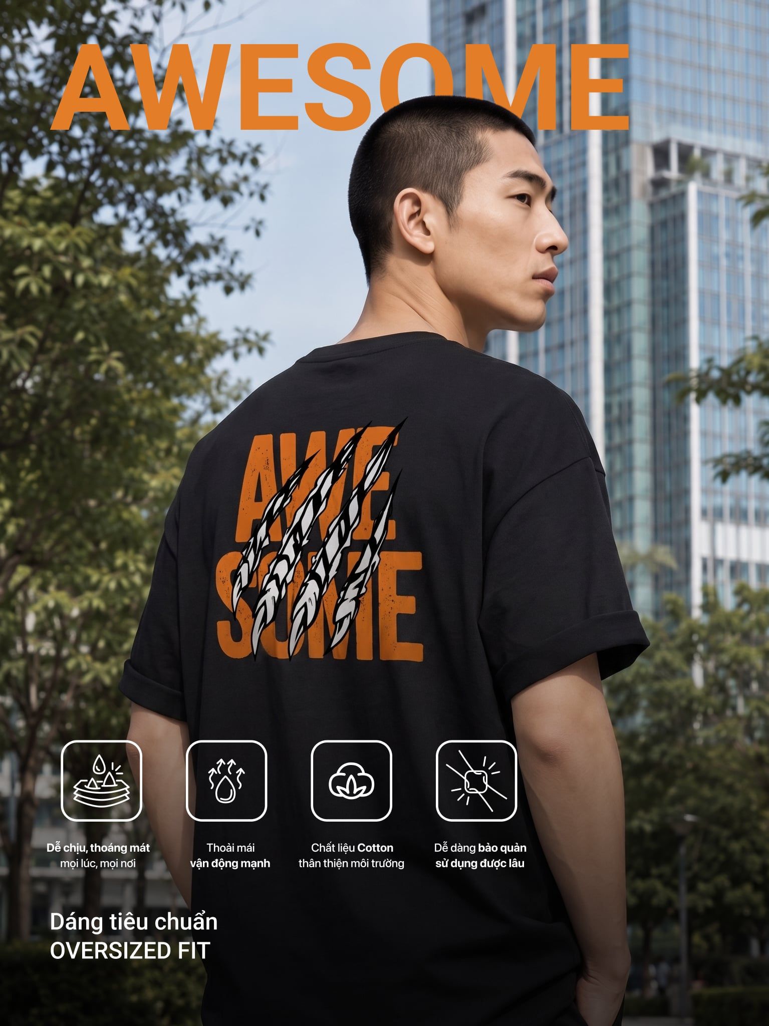 Áo Thun Nam Oversize Graphic AWE SOME LIMEORANGE