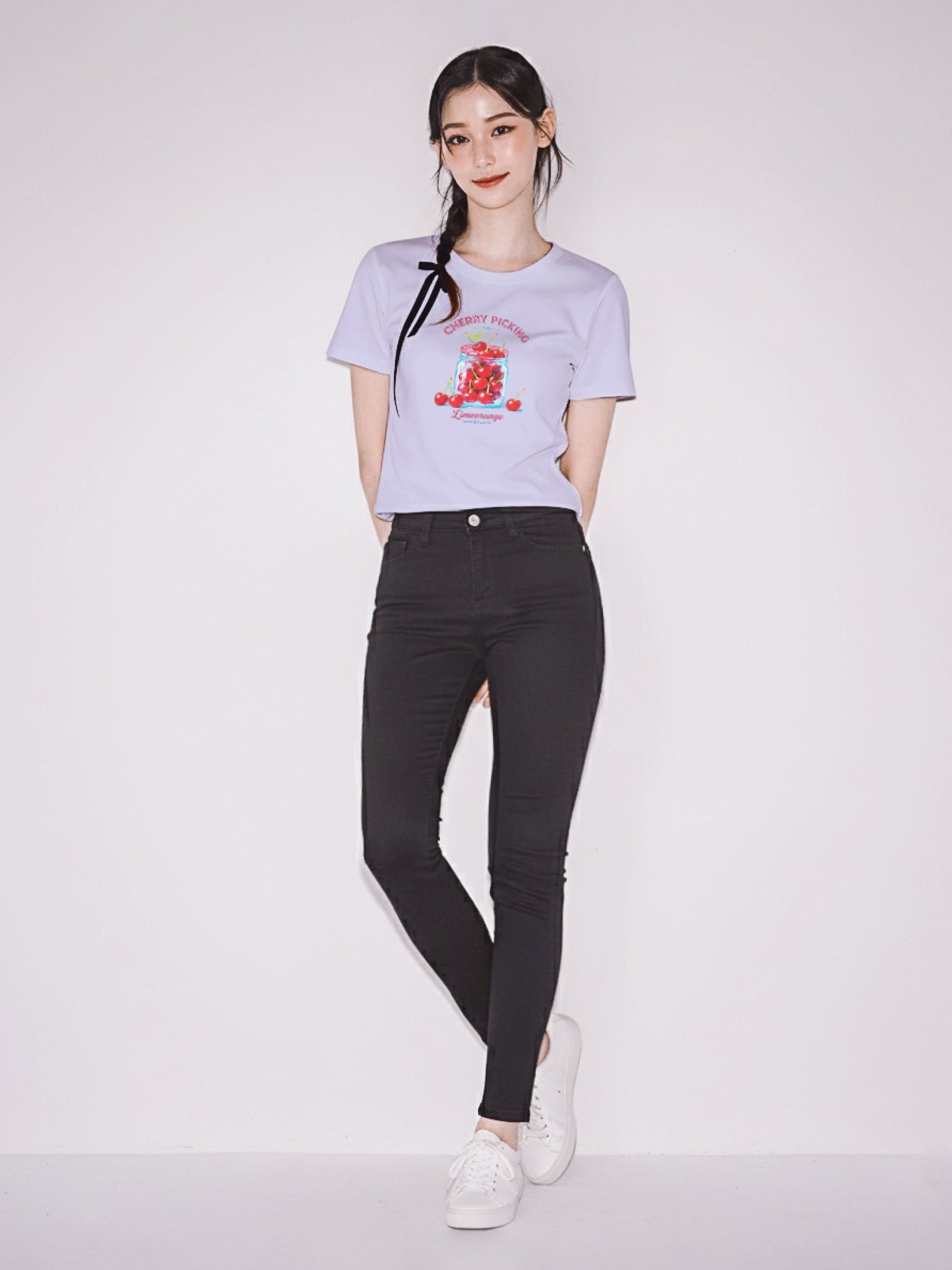 Áo thun hình in phom Baby Tee - Cherry Dreams Collection - Tím Nhạt