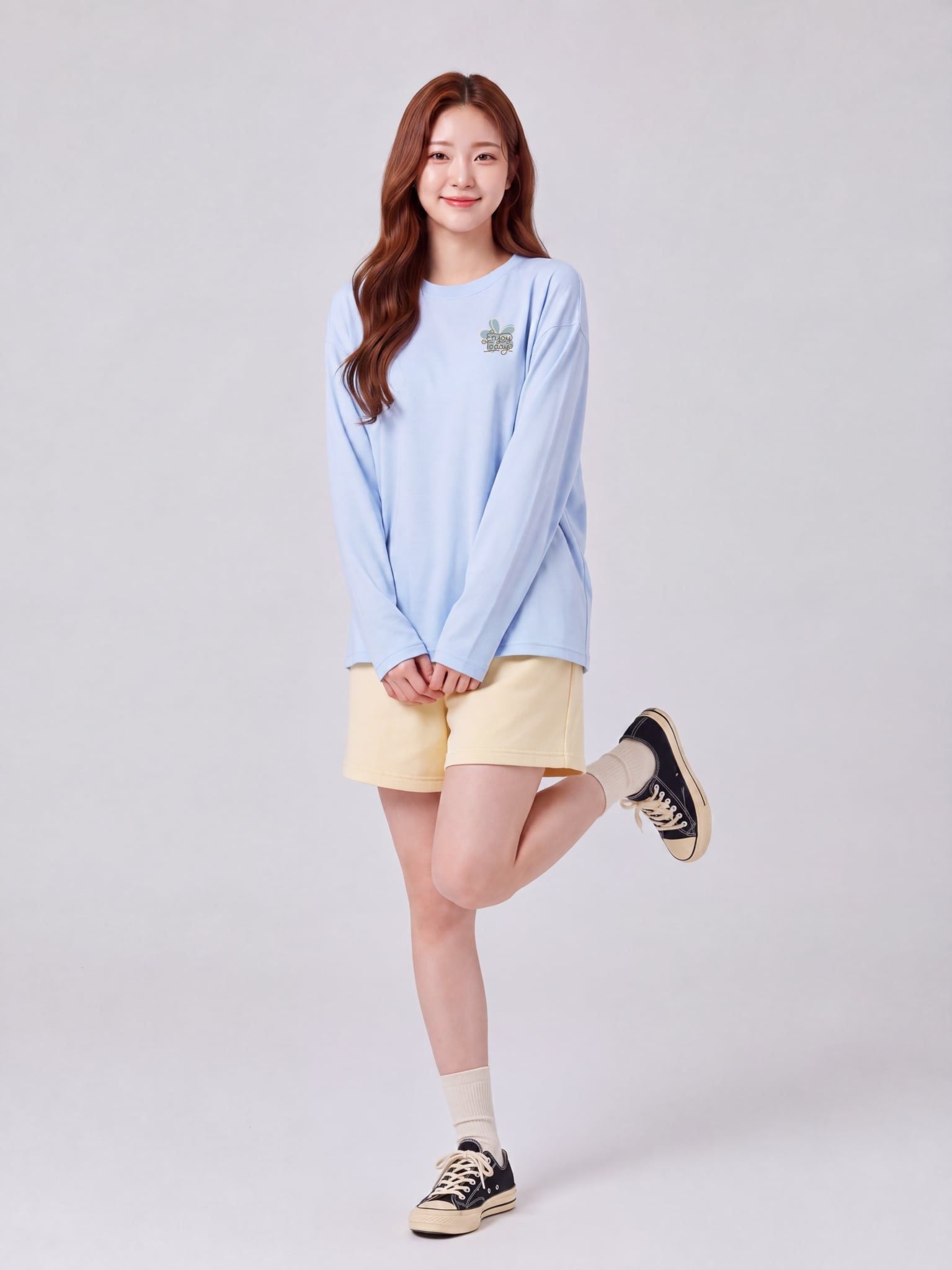 Áo Thun Nữ Tay Dài Slub Cotton Graphic Tee LIMEORANGE - Xanh Biển
