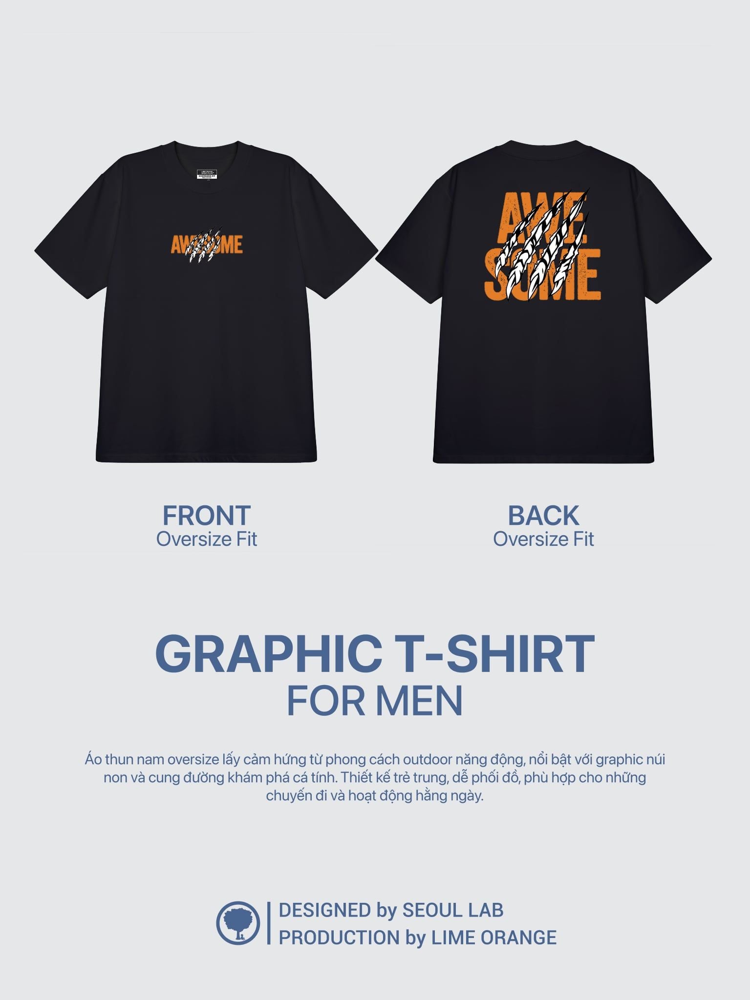 Áo Thun Nam Oversize Graphic AWE SOME LIMEORANGE