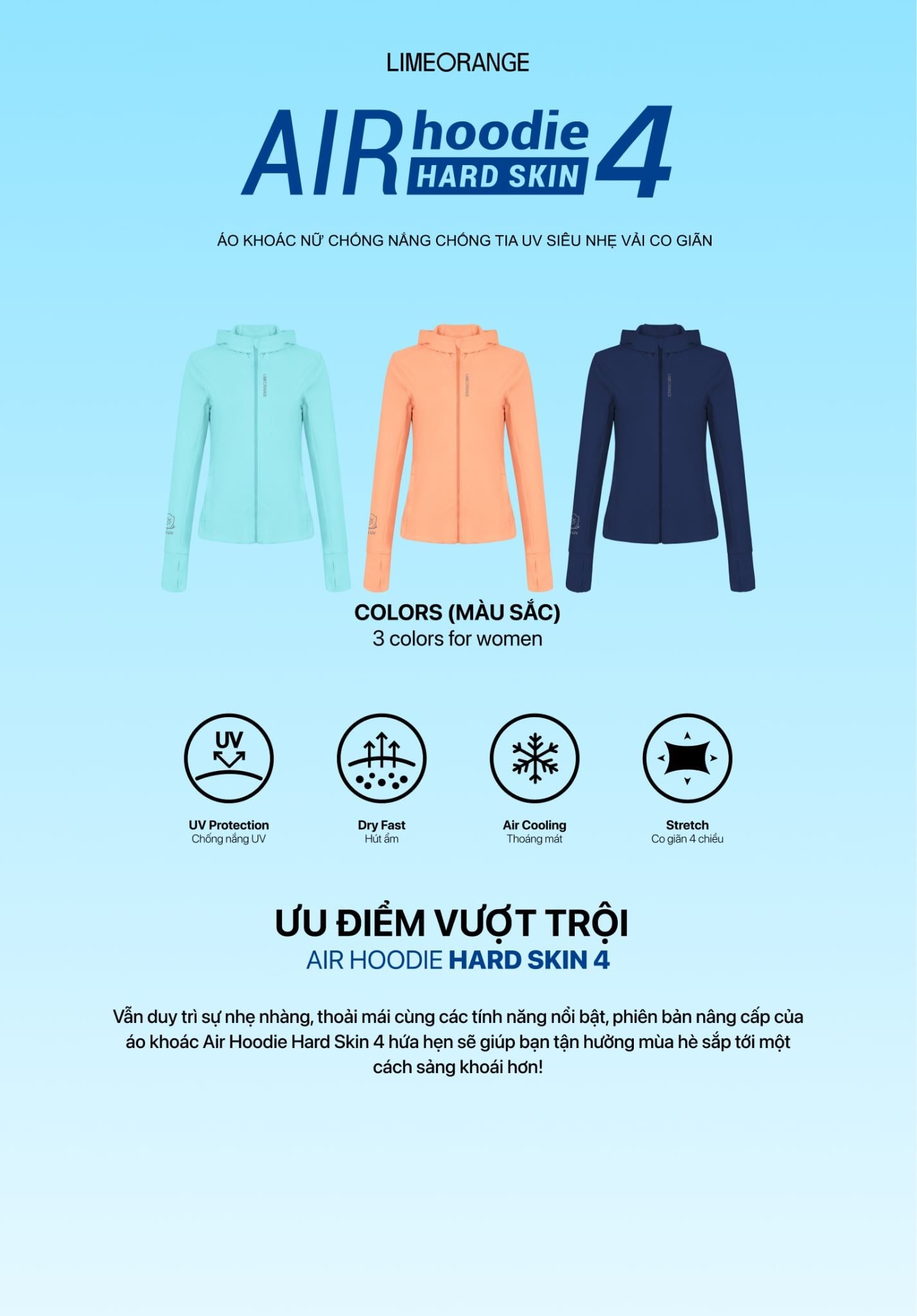 Áo Khoác Nữ Chống Nắng Chống Tia UV Siêu Nhẹ Vải Co Giãn Air Hoodie Hardskin 4