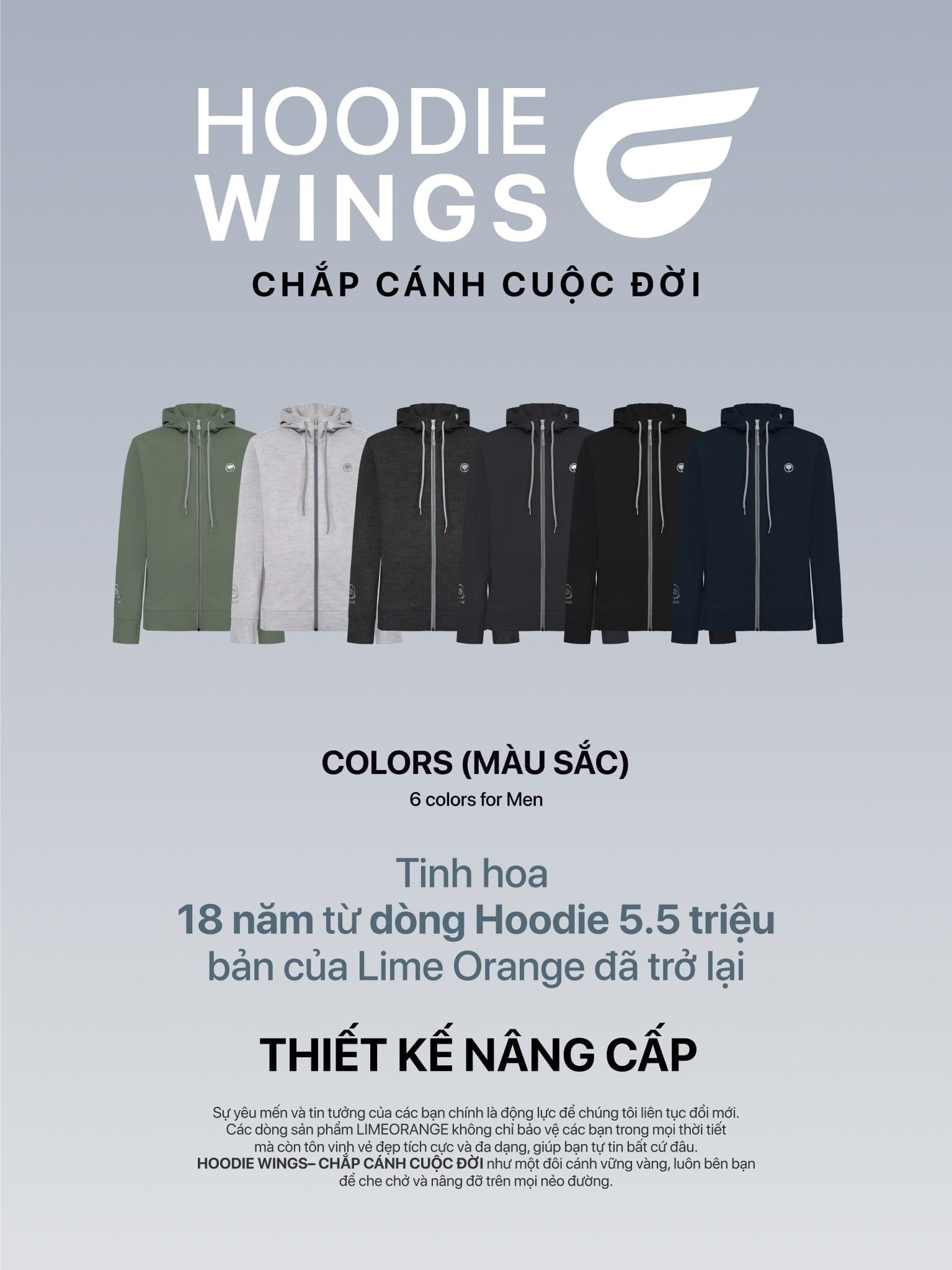 ÁO KHOÁC COTTON NAM CHỐNG NẮNG 99,95% HOODIE WINGS – LIMEORANGE