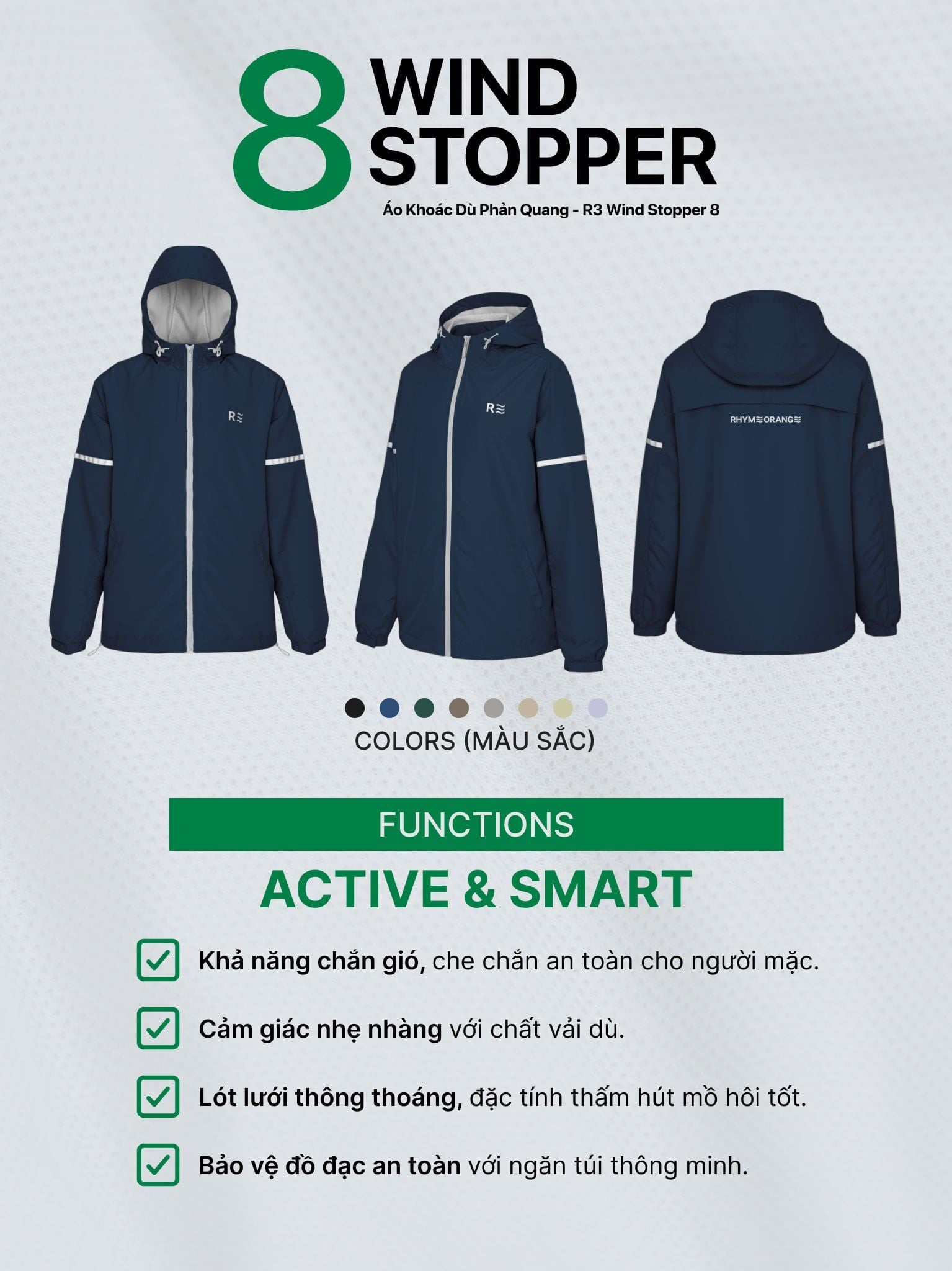 Áo khoác dù phản quang - Windstopper 8 for Women