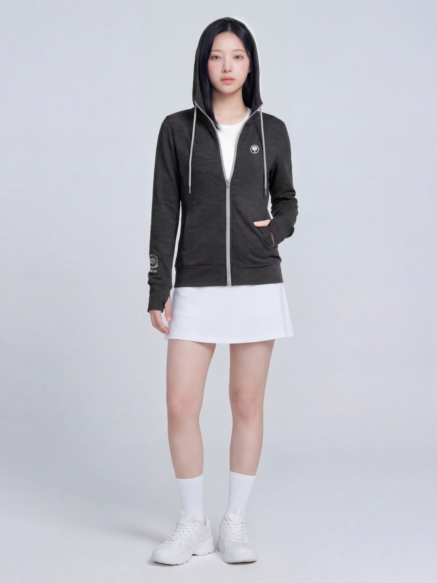 ÁO KHOÁC COTTON NỮ CHỐNG NẮNG 99,95% HOODIE WINGS - LIMEORANGE - Melange Xám Đậm