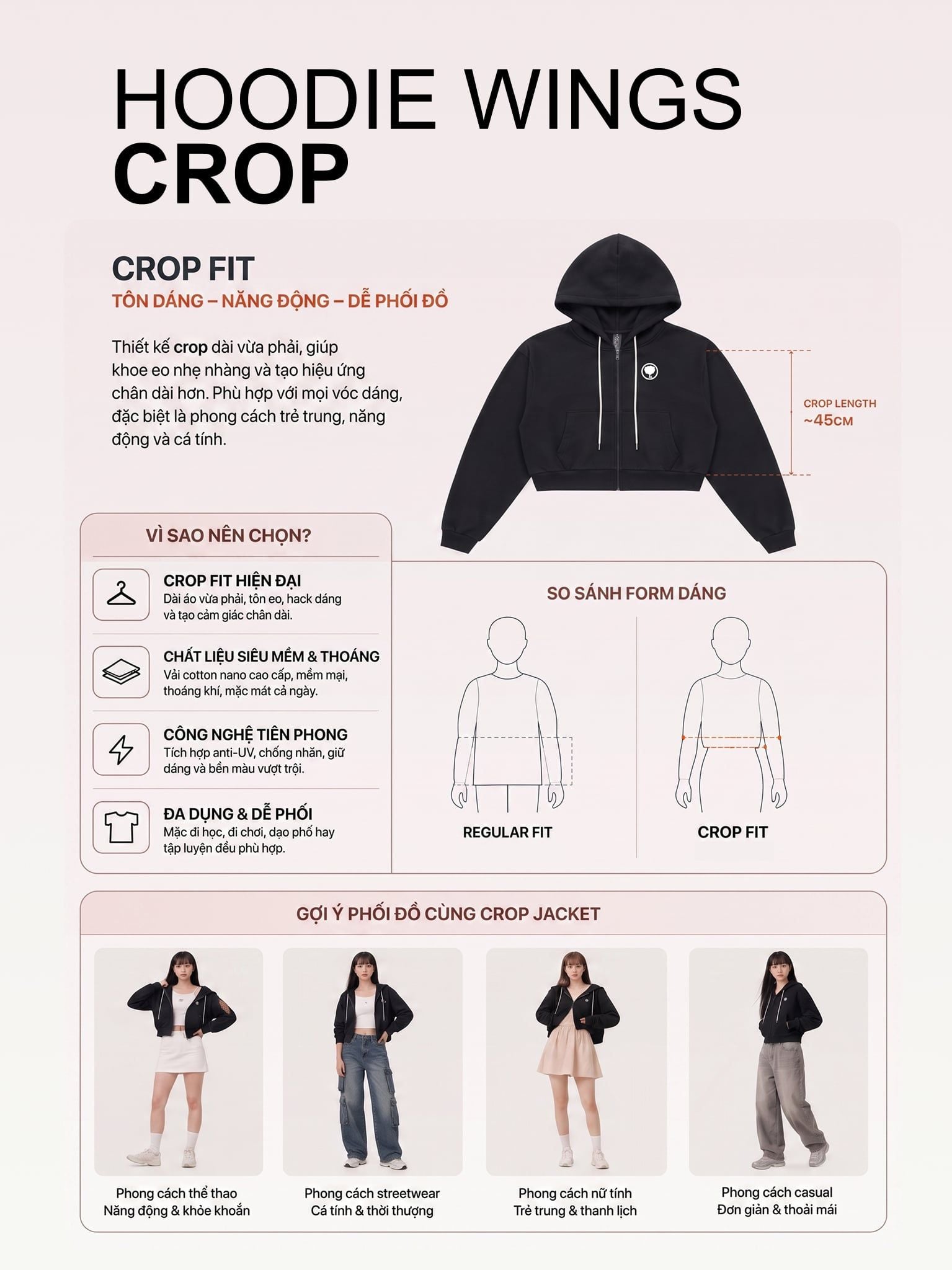 Hoodie Wings Crop Áo Khoác Nữ Chống Nắng Hoodie Wings Crop