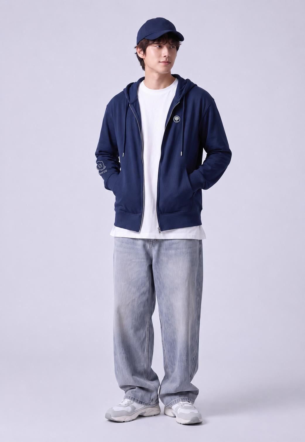 Áo Khoác Cotton Unisex form rộng BASIC STORY HOODIE - Navy
