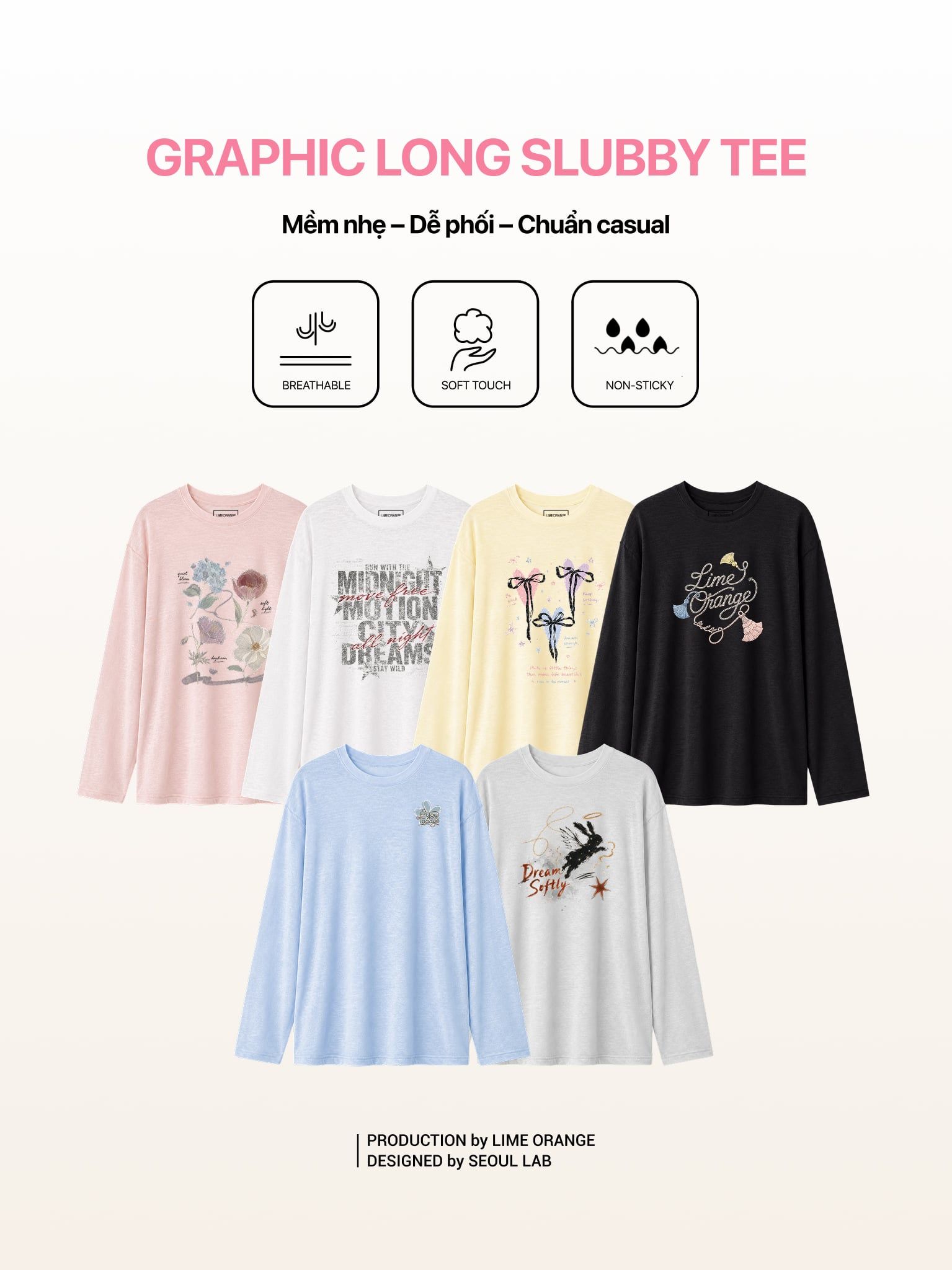 Áo Thun Nữ Tay Dài Slub Cotton Graphic Tee LIMEORANGE