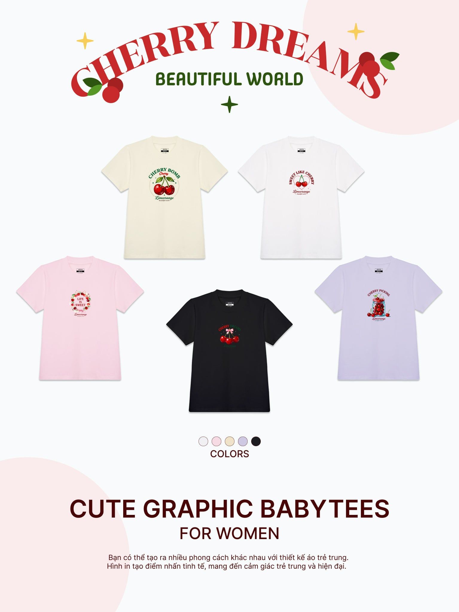 Áo thun hình in phom Baby Tee - Cherry Dreams Collection