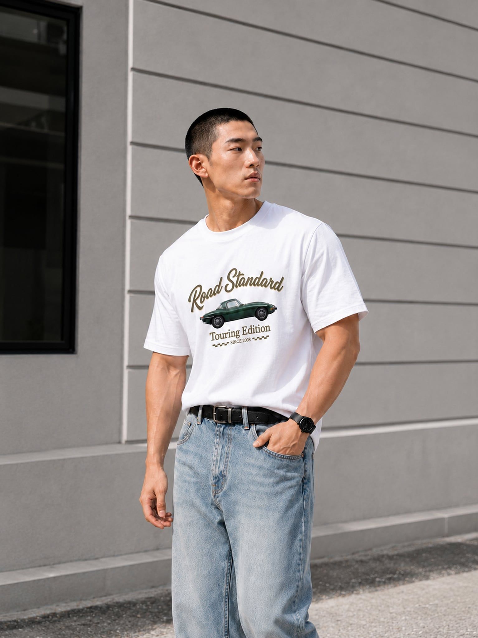 Áo Thun Nam Oversize Graphic Road Standard LIMEORANGE - Trắng