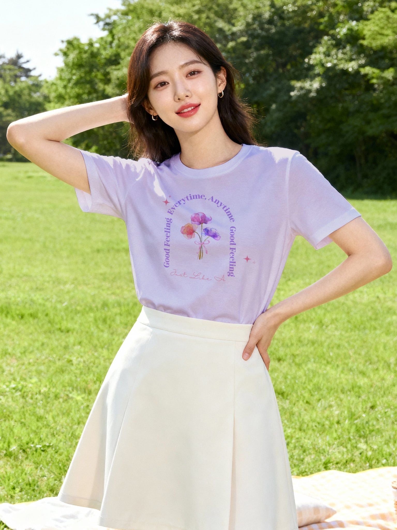 Áo thun hình in nữ - Bloom & Cute T-shirt - Tím Nhạt