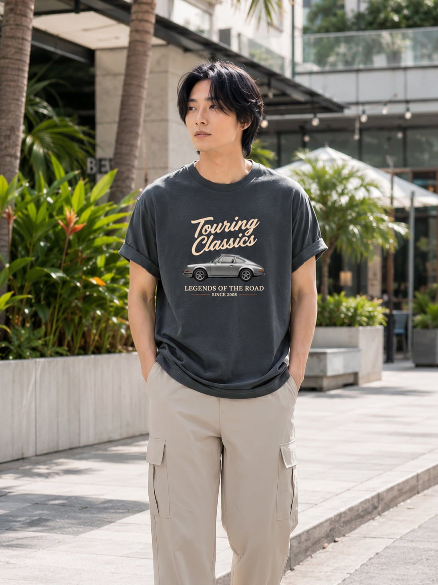 Áo Thun Nam Oversize Graphic Touring Classics  LIMEORANGE - Xám