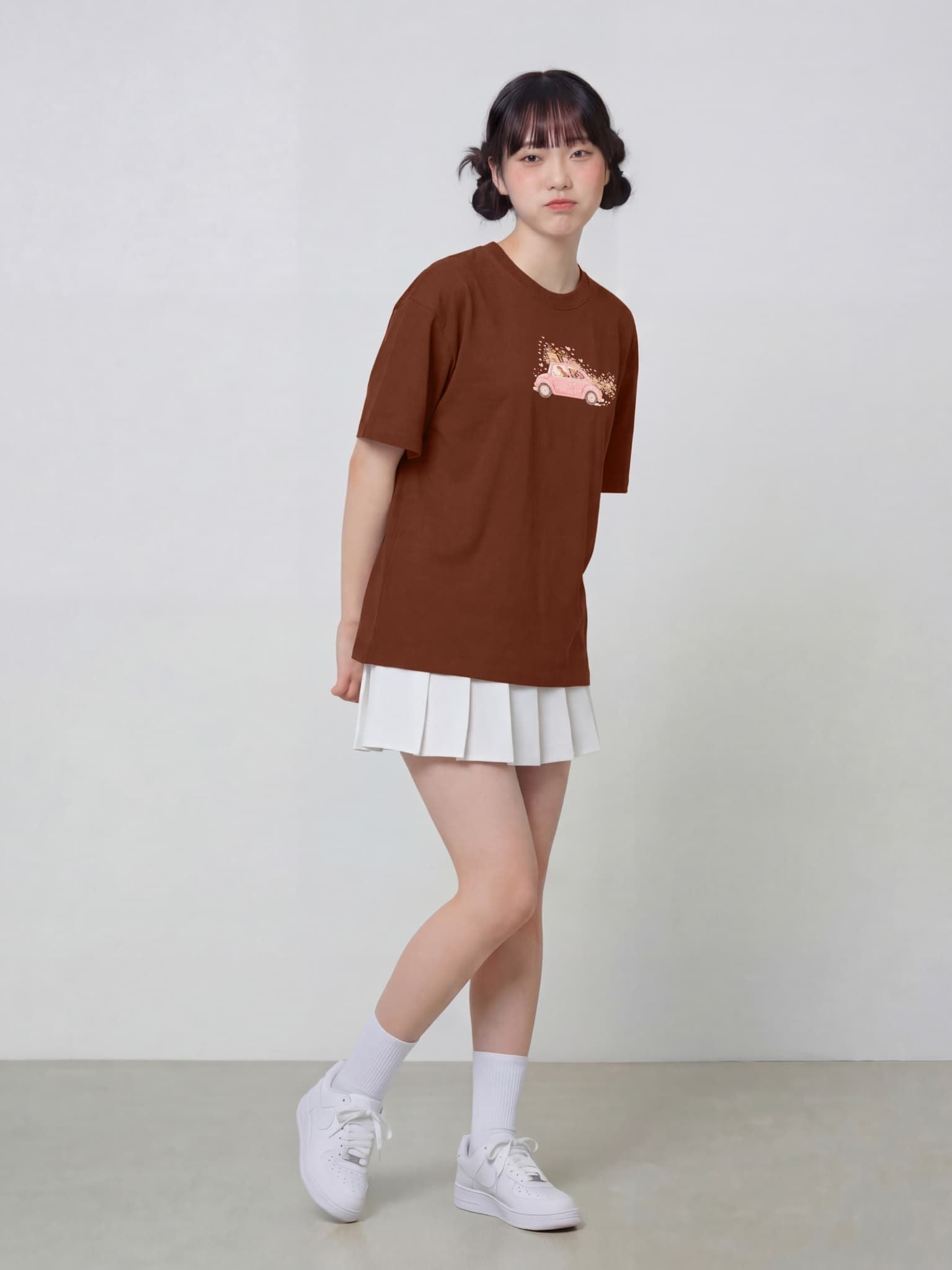 Áo Thun Nữ Regular Fit Graphic Car And Flower LIMEORANGE - Nâu