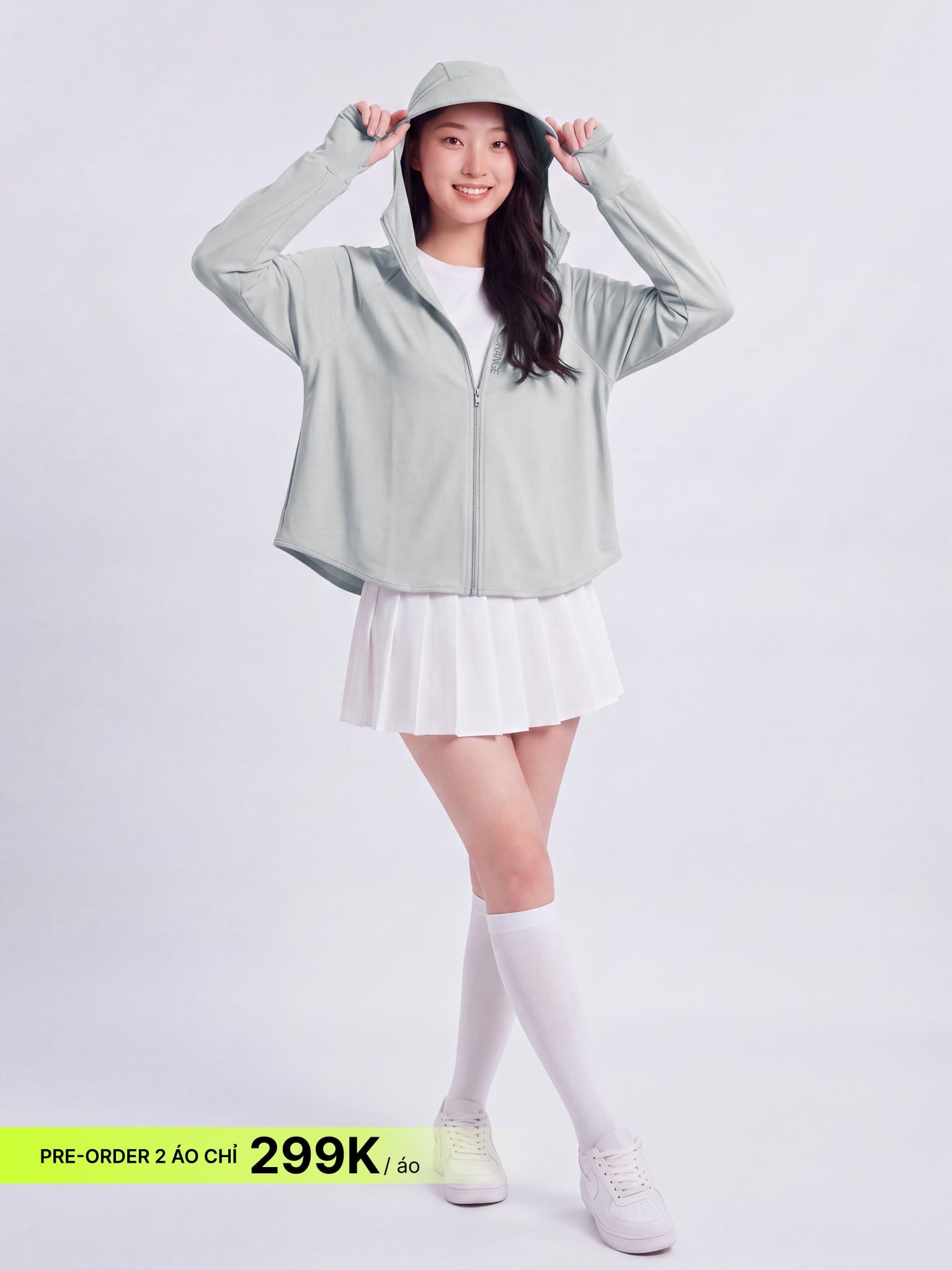 [PRE-ORDER] Áo Khoác Nữ Cánh Dơi UV Cool Lite Hoodie 2 Thun Lạnh Chống Tia UV LIMEORANGE - Xám Nhạt