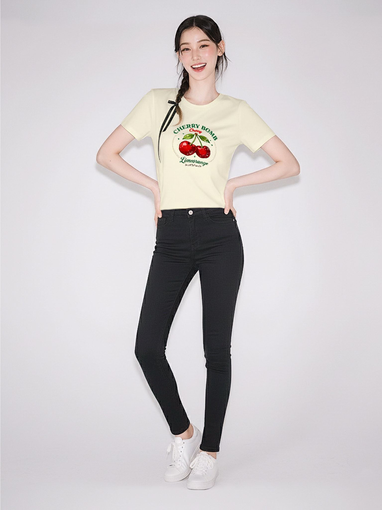 Áo thun hình in phom Baby Tee - Cherry Dreams Collection - Kem