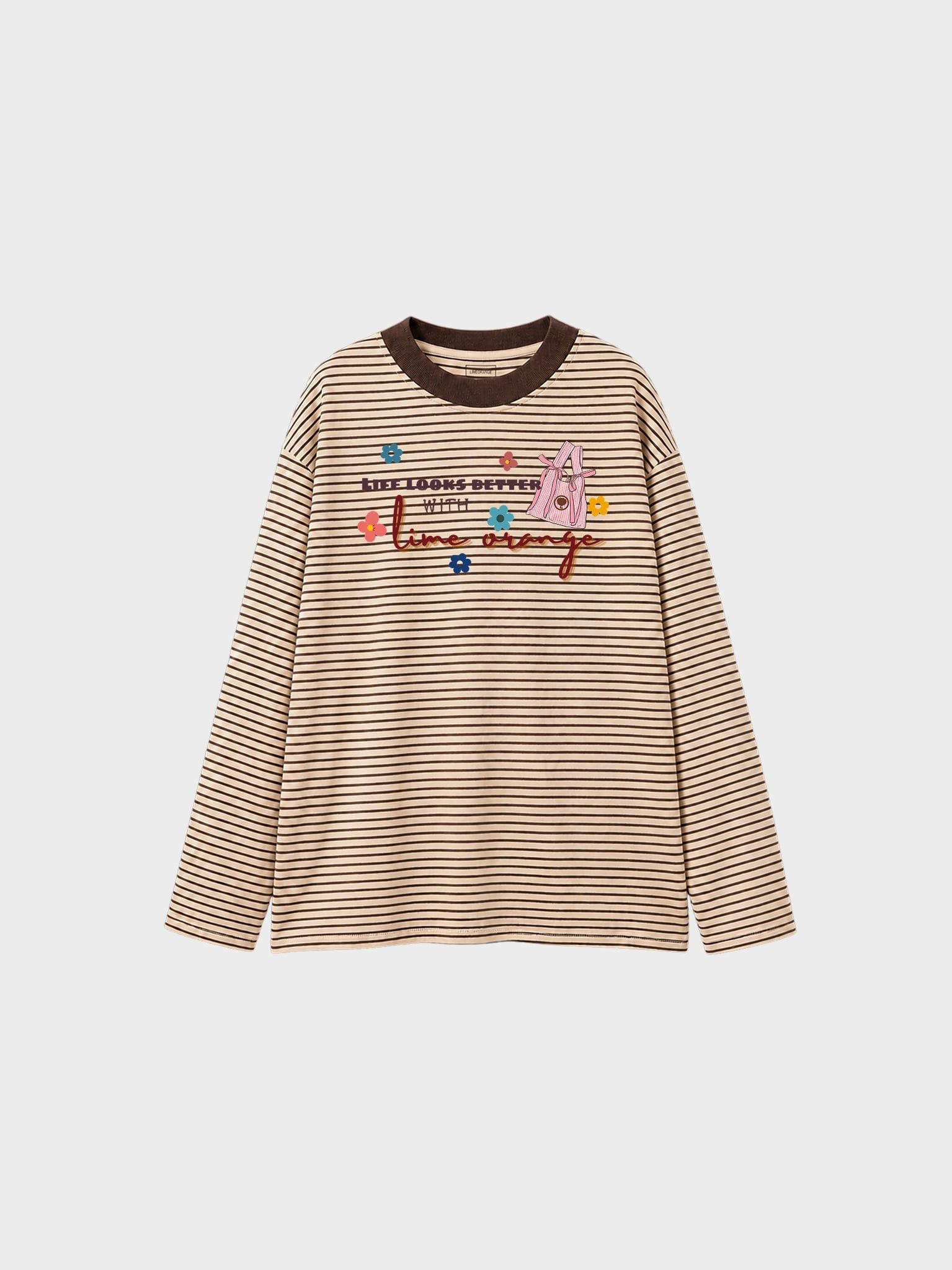 Áo Thun Tay Dài Pique Stripe Graphic Life Looks Better LIMEORANGE