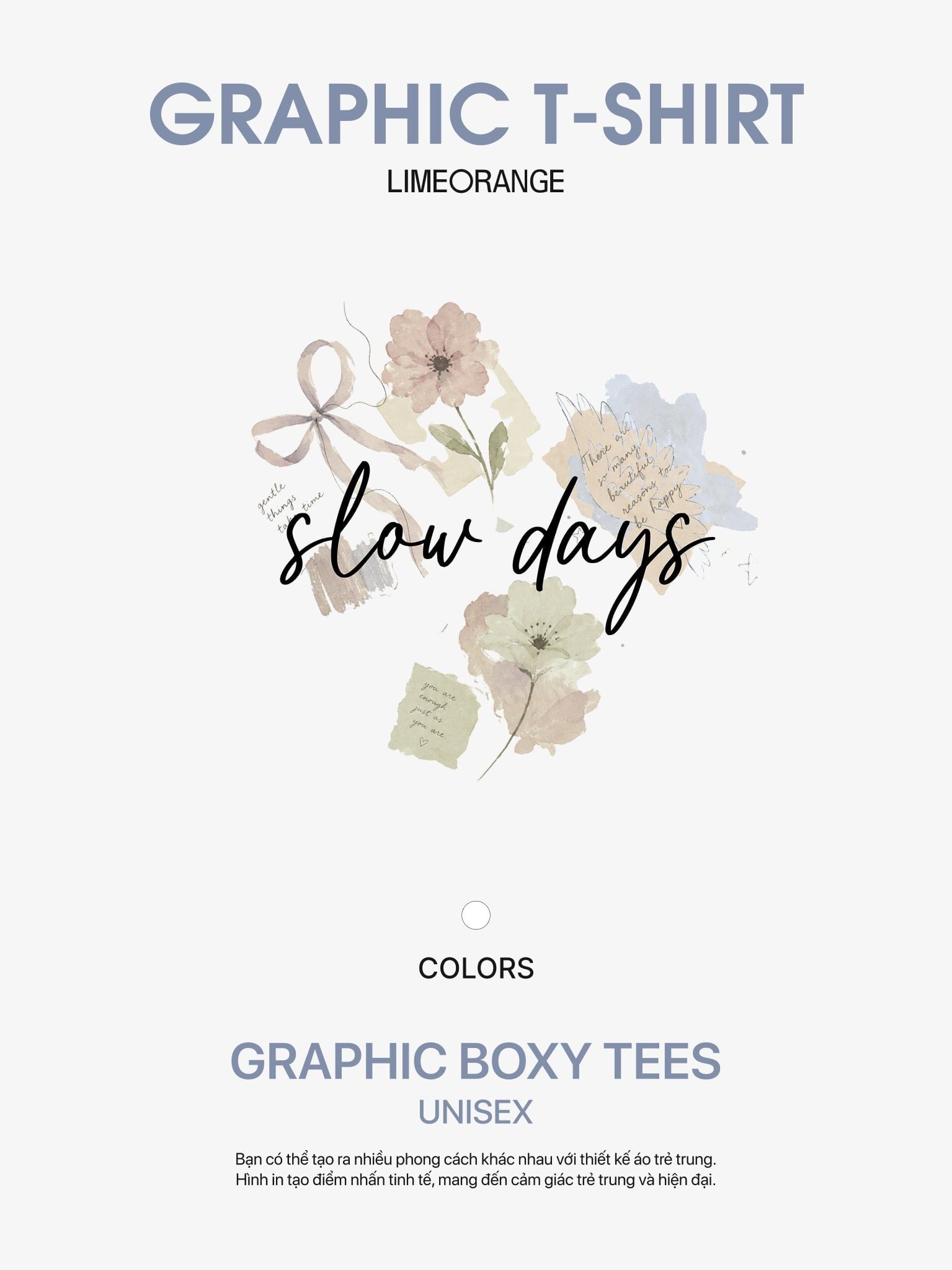 Áo thun Nữ Boxy Fit Form Rộng Graphic Slow Days LIMEORANGE