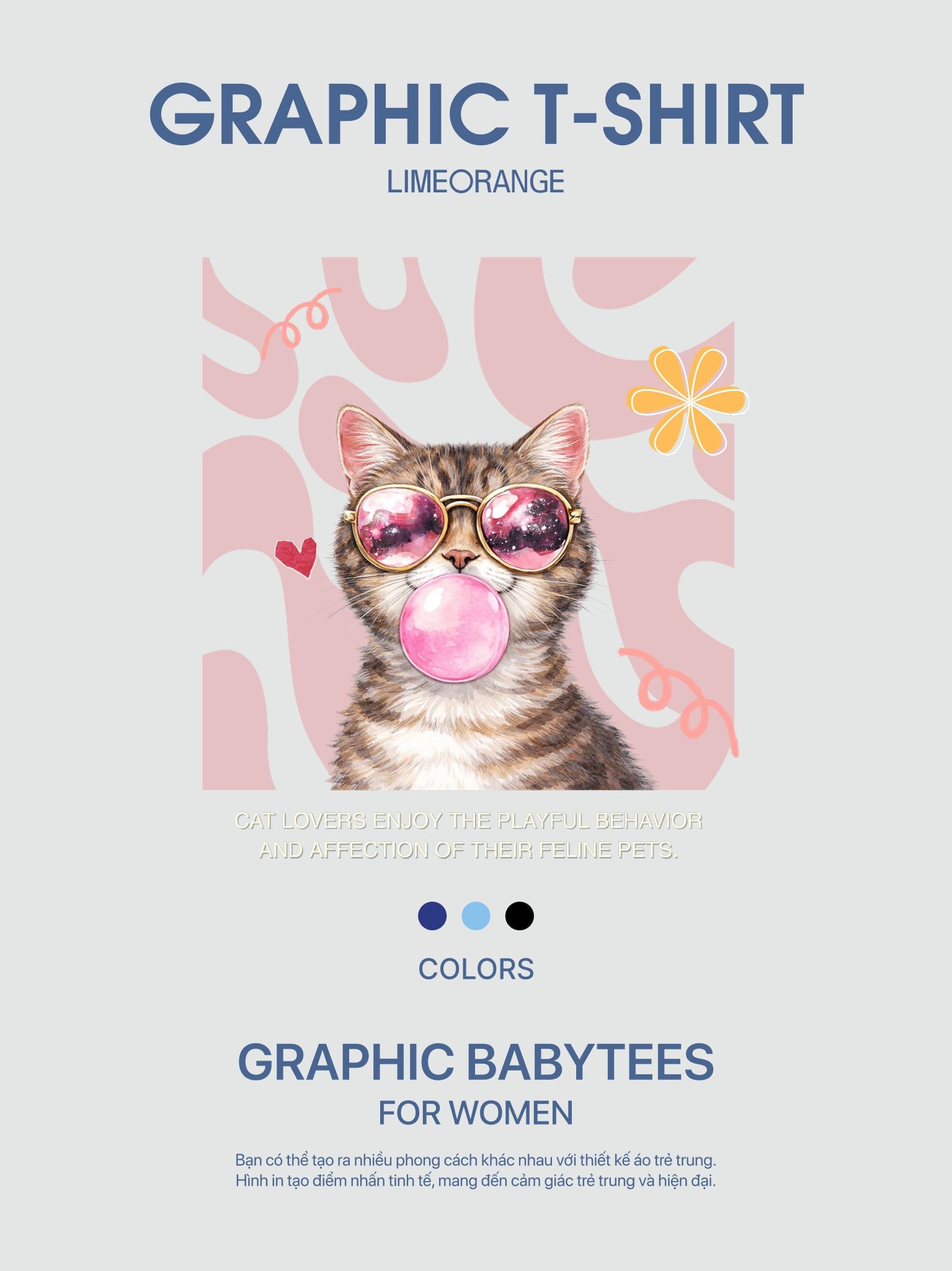 Áo Thun Baby Fit Graphic Cat Lovers LIMEORANGE
