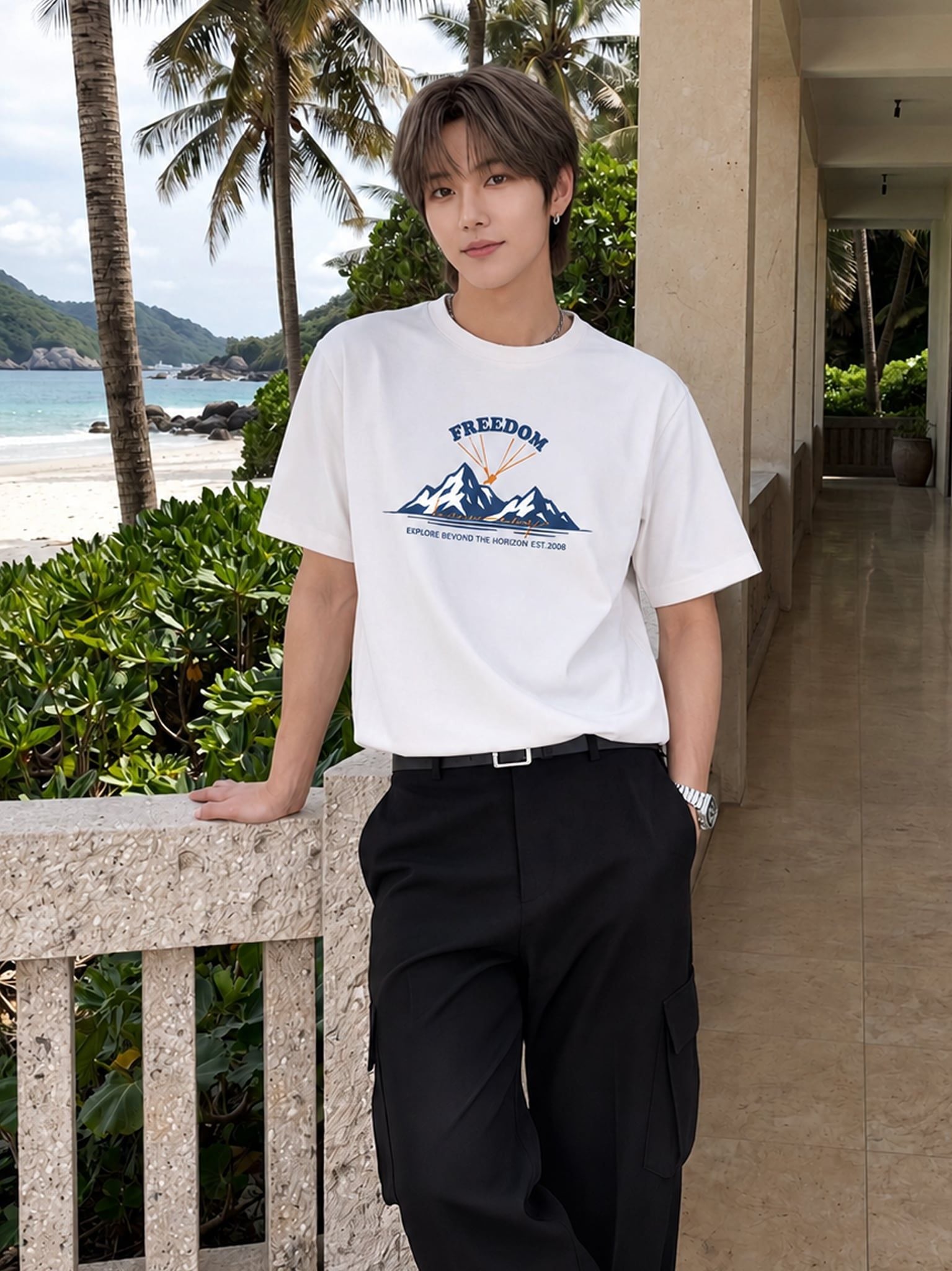 Áo Thun Nam Oversize Graphic Freedom LIMEORANGE - Trắng