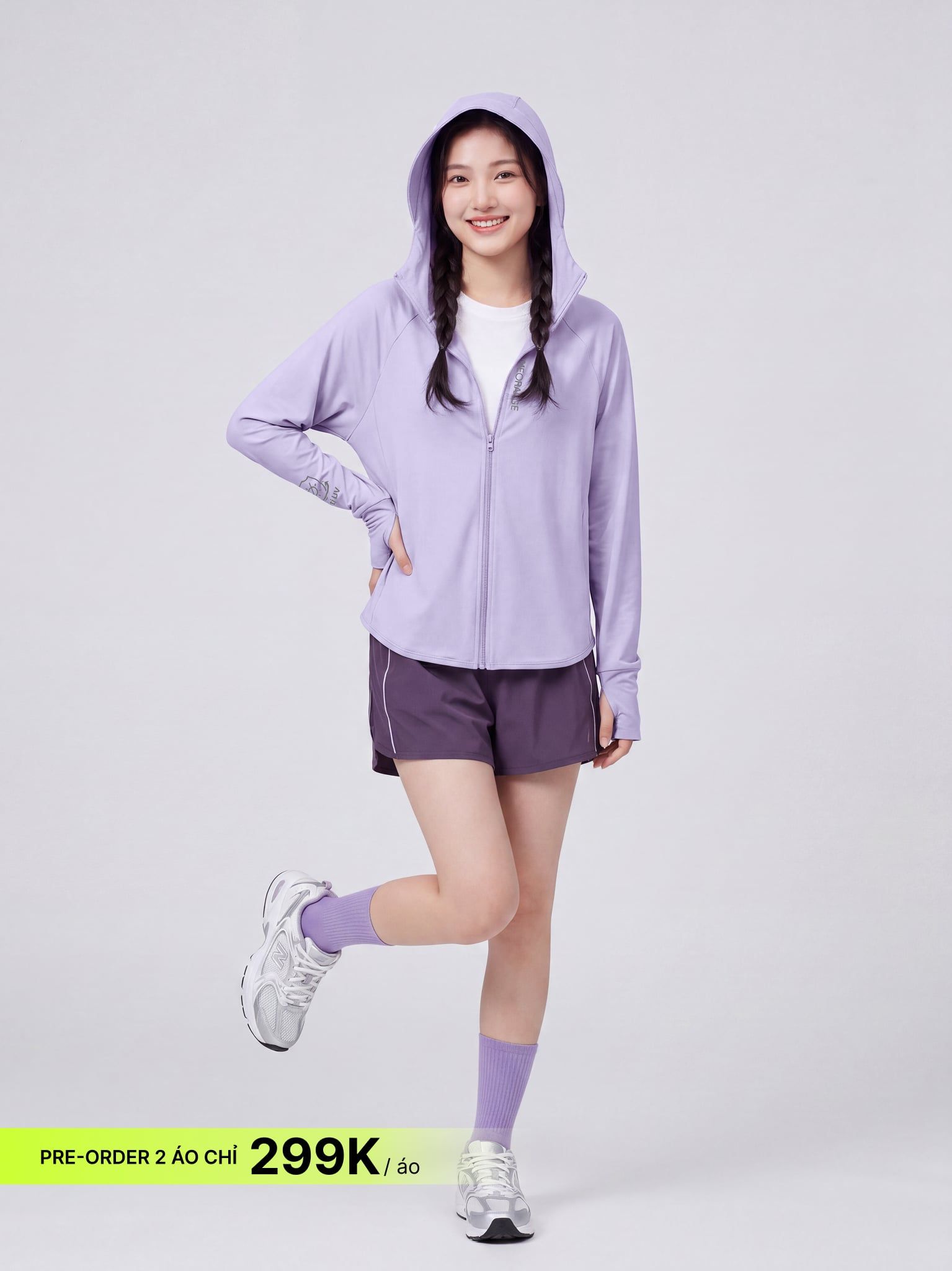 [PRE-ORDER] Áo Khoác Nữ Cánh Dơi UV Cool Lite Hoodie 2 Thun Lạnh Chống Tia UV LIMEORANGE - Tím Nhạt