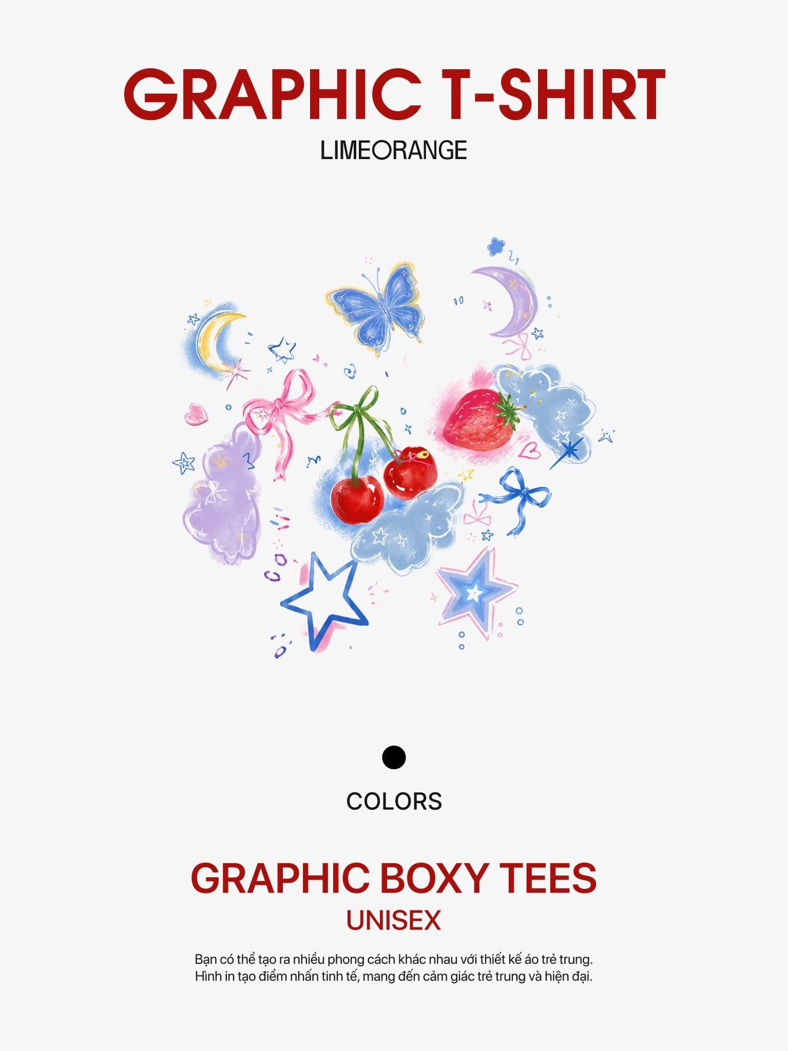 Áo thun Nữ Boxy Fit Form Rộng Graphic Cherry LIMEORANGE