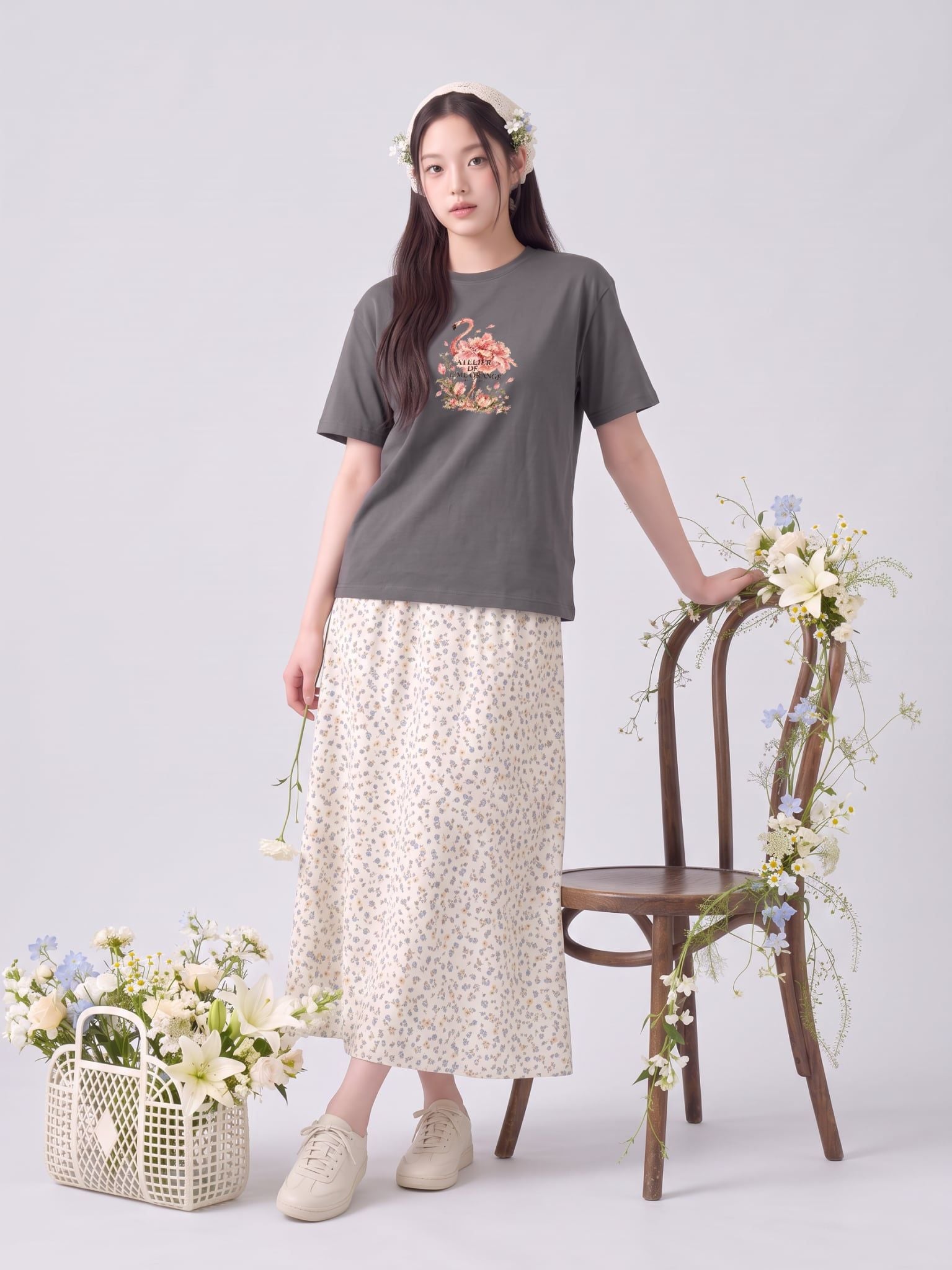 Áo thun Nữ Boxy Fit Form Rộng BST Dear Her - Xám