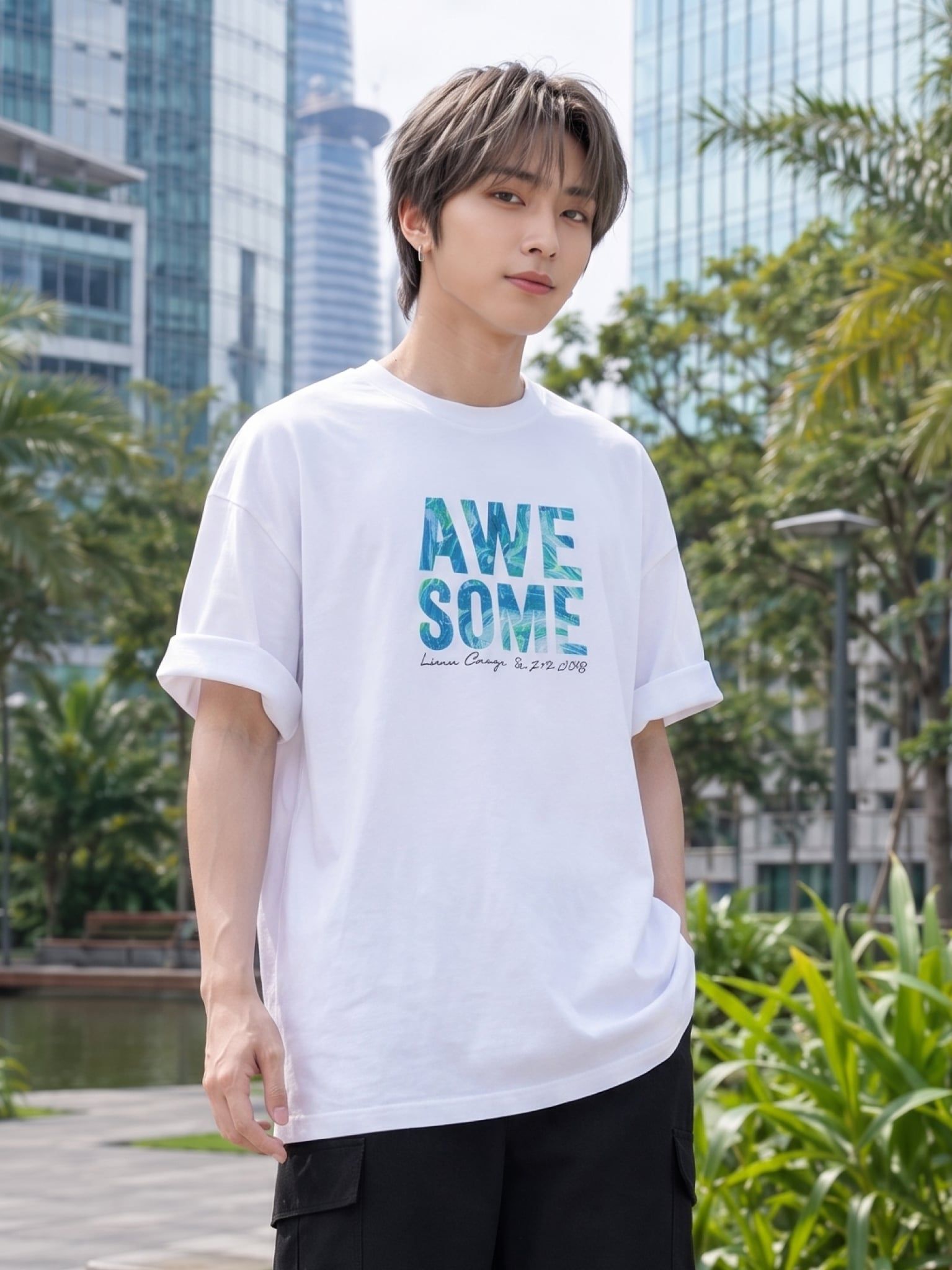 Áo Thun Nam Oversize Graphic AWESOME LIMEORANGE - Trắng