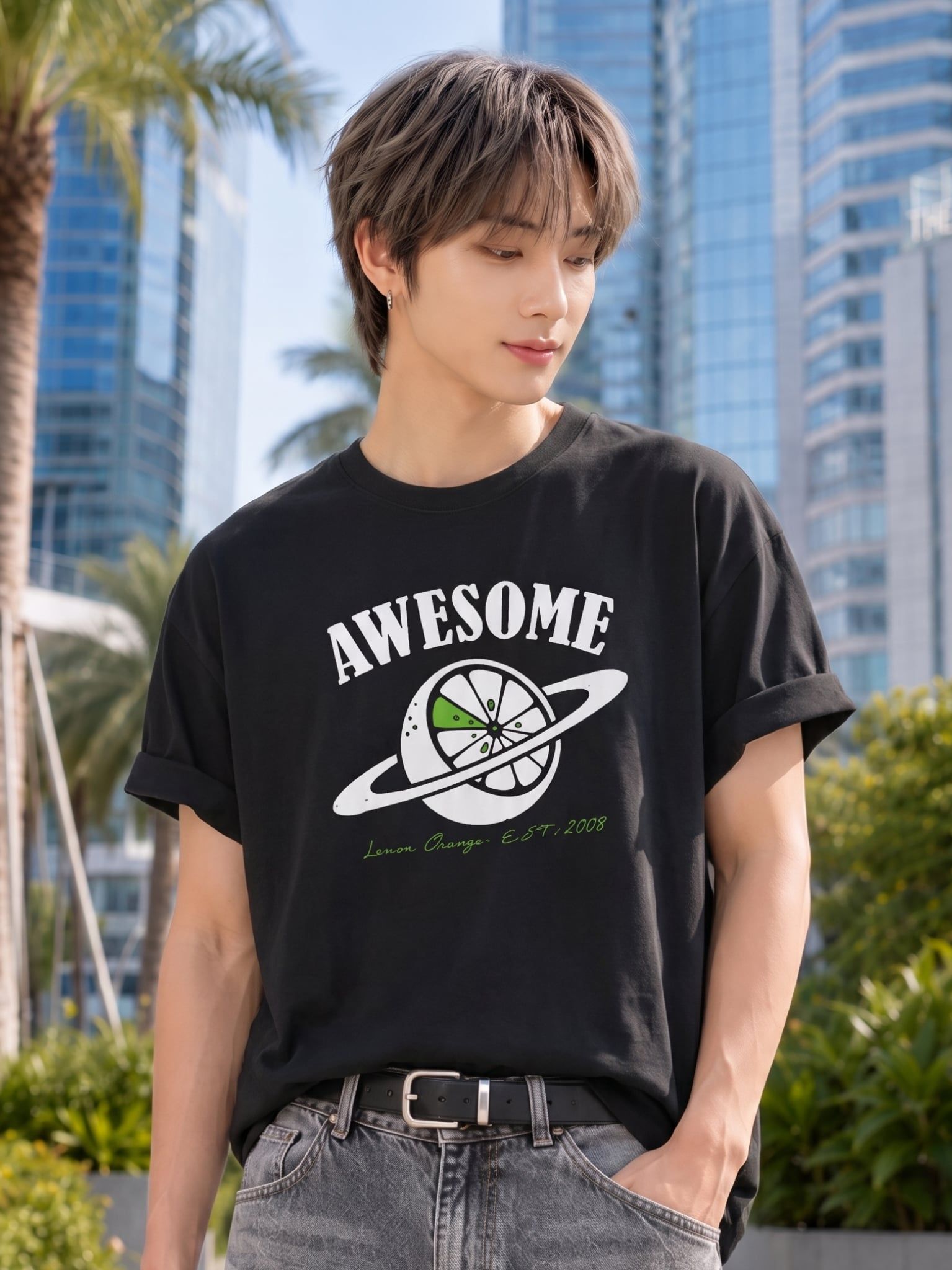 Áo Thun Nam Oversize Graphic AWESOME LIMEORANGE - Đen