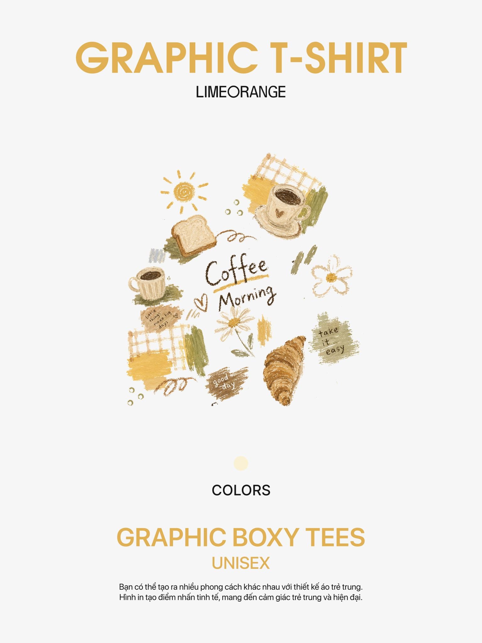 Áo thun Nữ Boxy Fit Form Rộng Graphic Coffee Morning LIMEORANGE