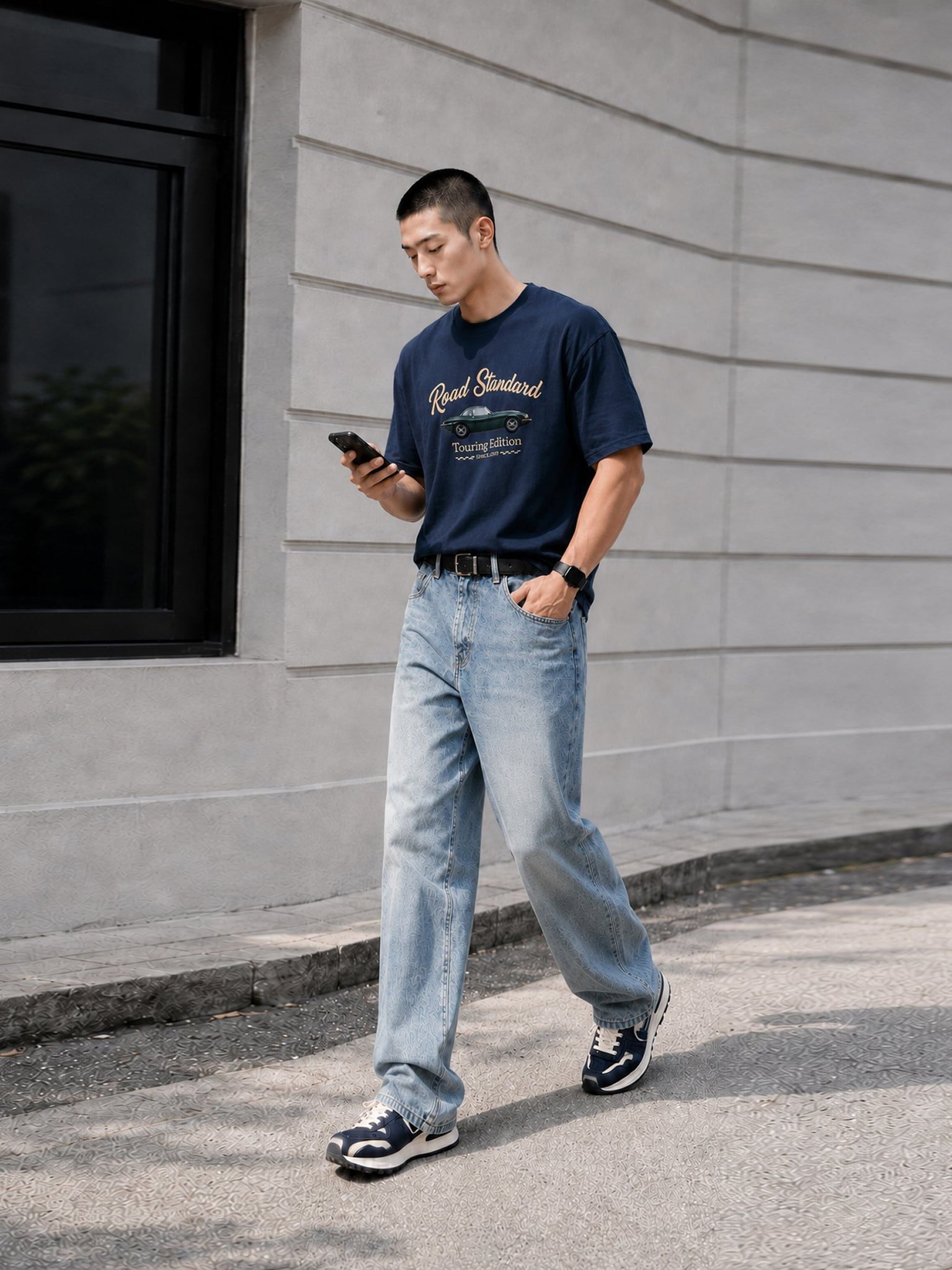 Áo Thun Nam Oversize Graphic Road Standard LIMEORANGE - Xanh Navy