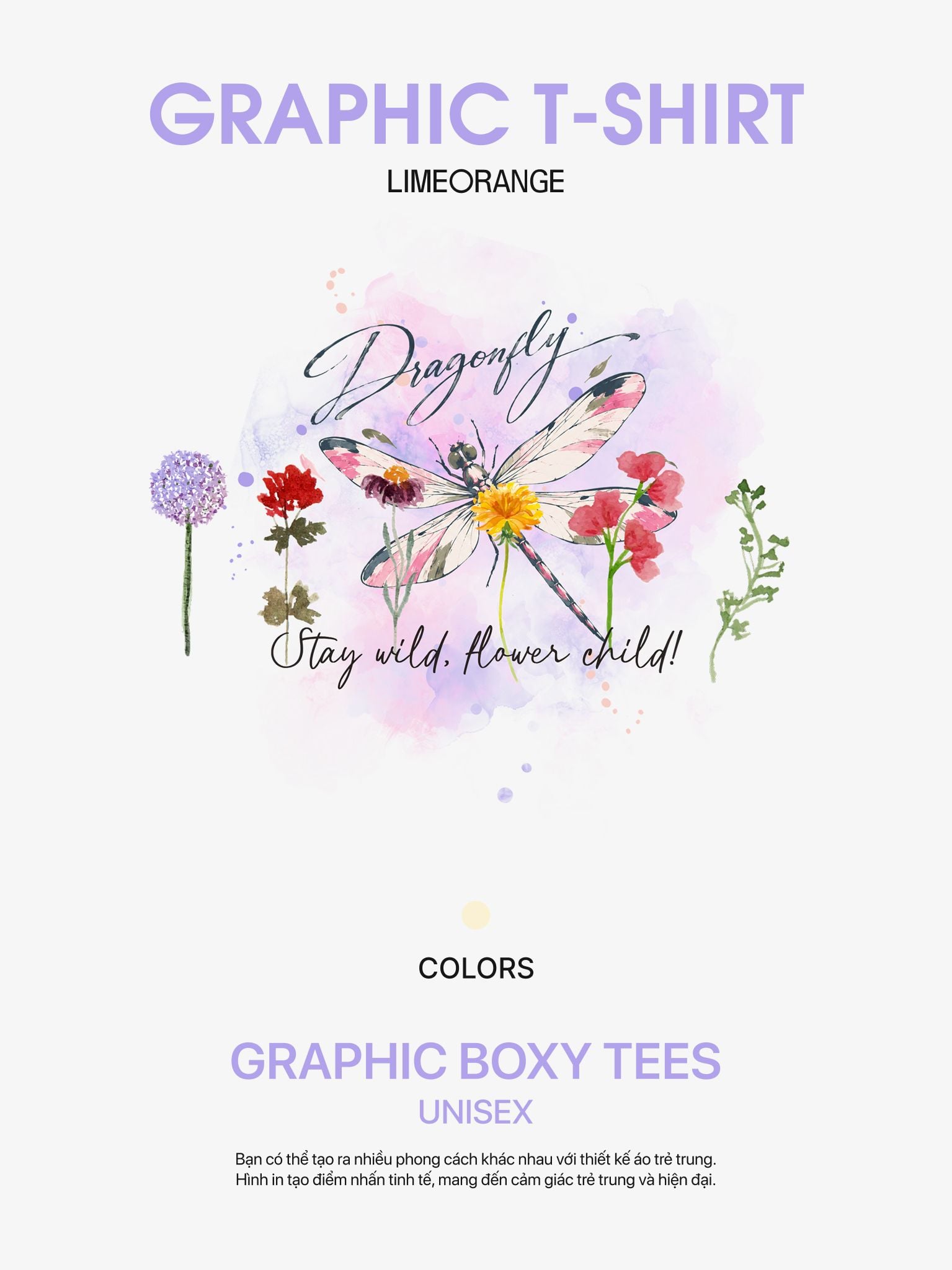 Áo thun Nữ Boxy Fit Form Rộng Graphic Dragonfly LIMEORANGE