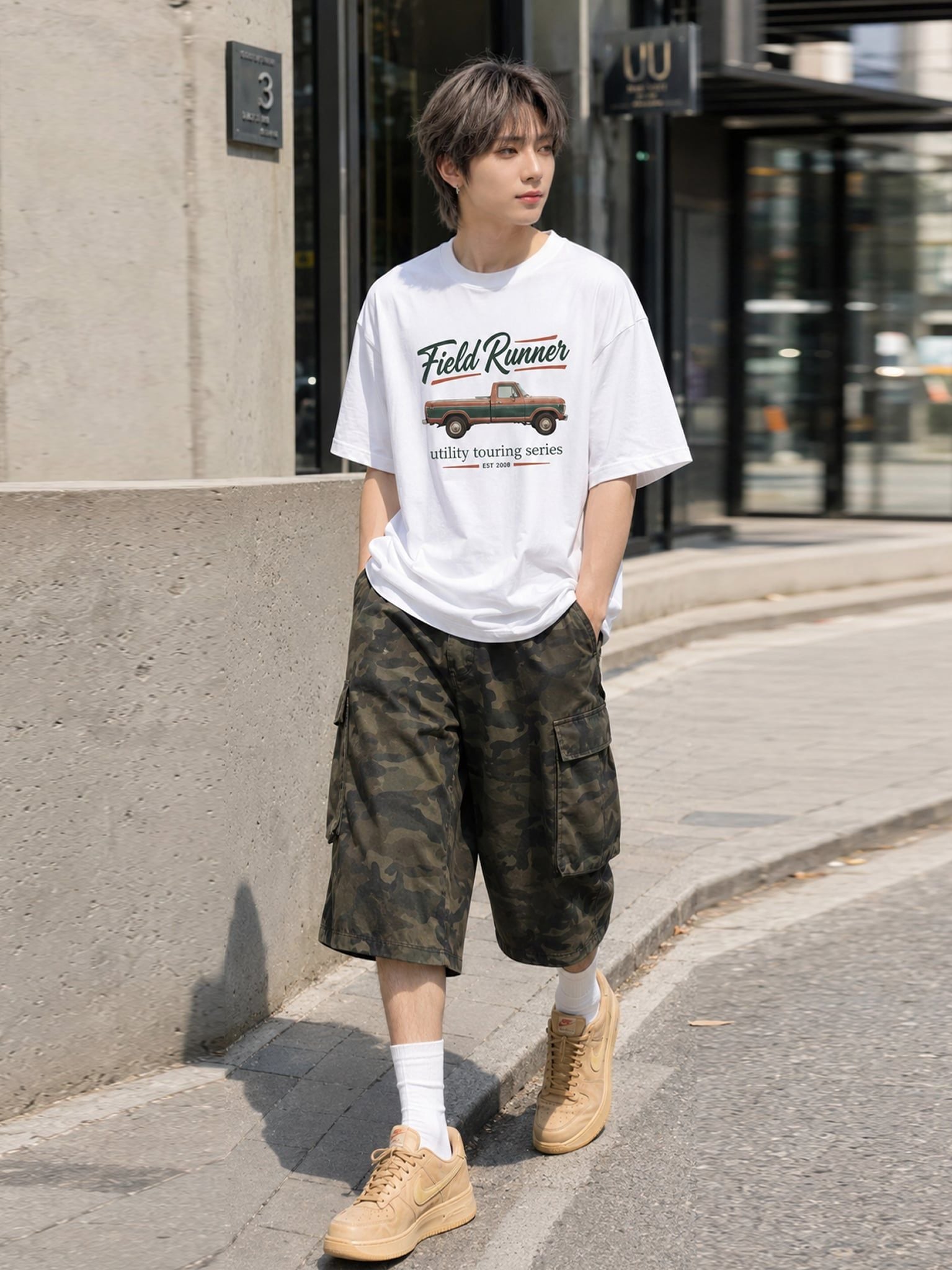Áo Thun Nam Oversize Graphic Field Runner LIMEORANGE - Trắng