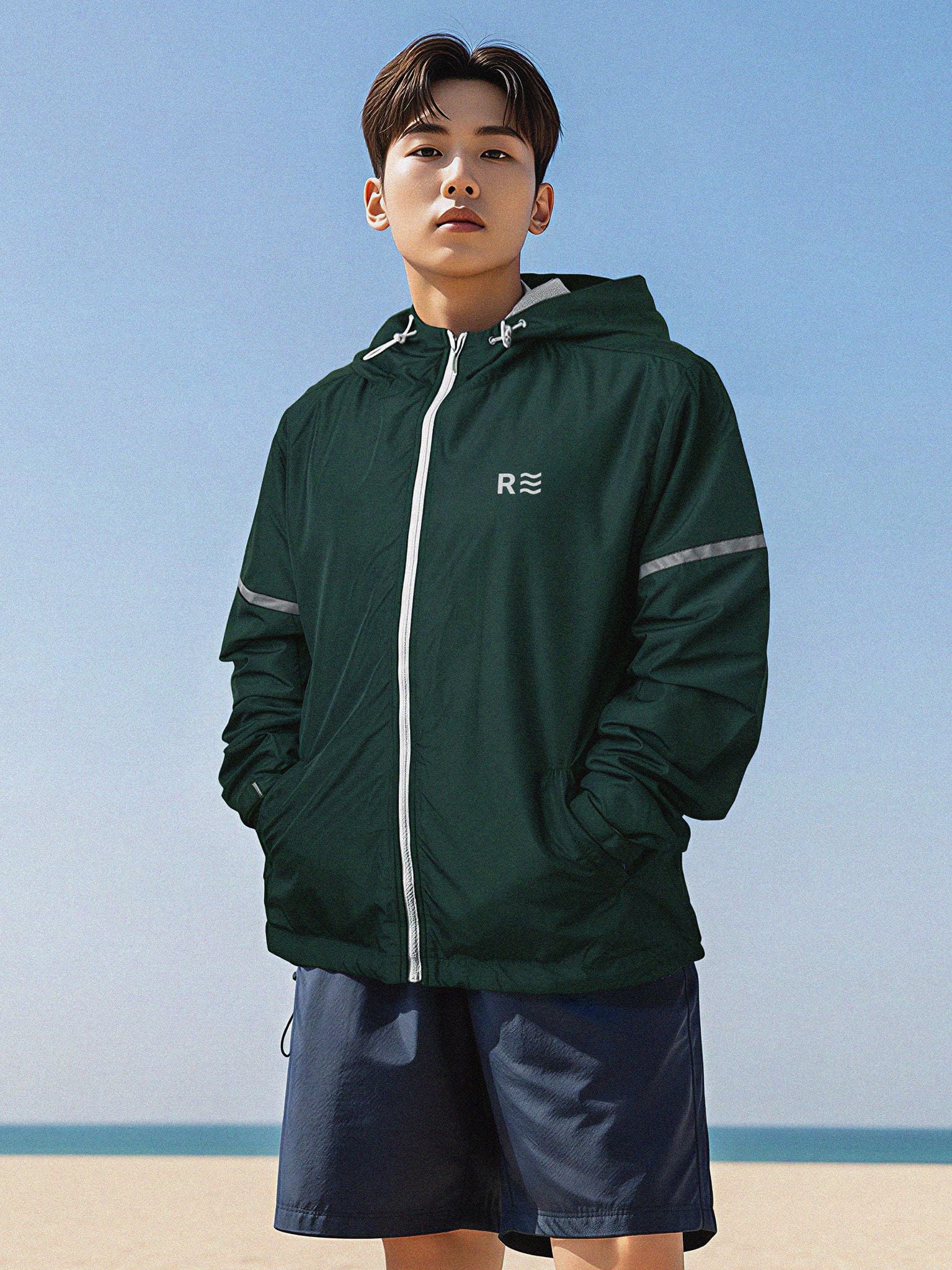 Áo khoác dù phản quang - Windstopper 8 for Men - Xanh Lá Đậm