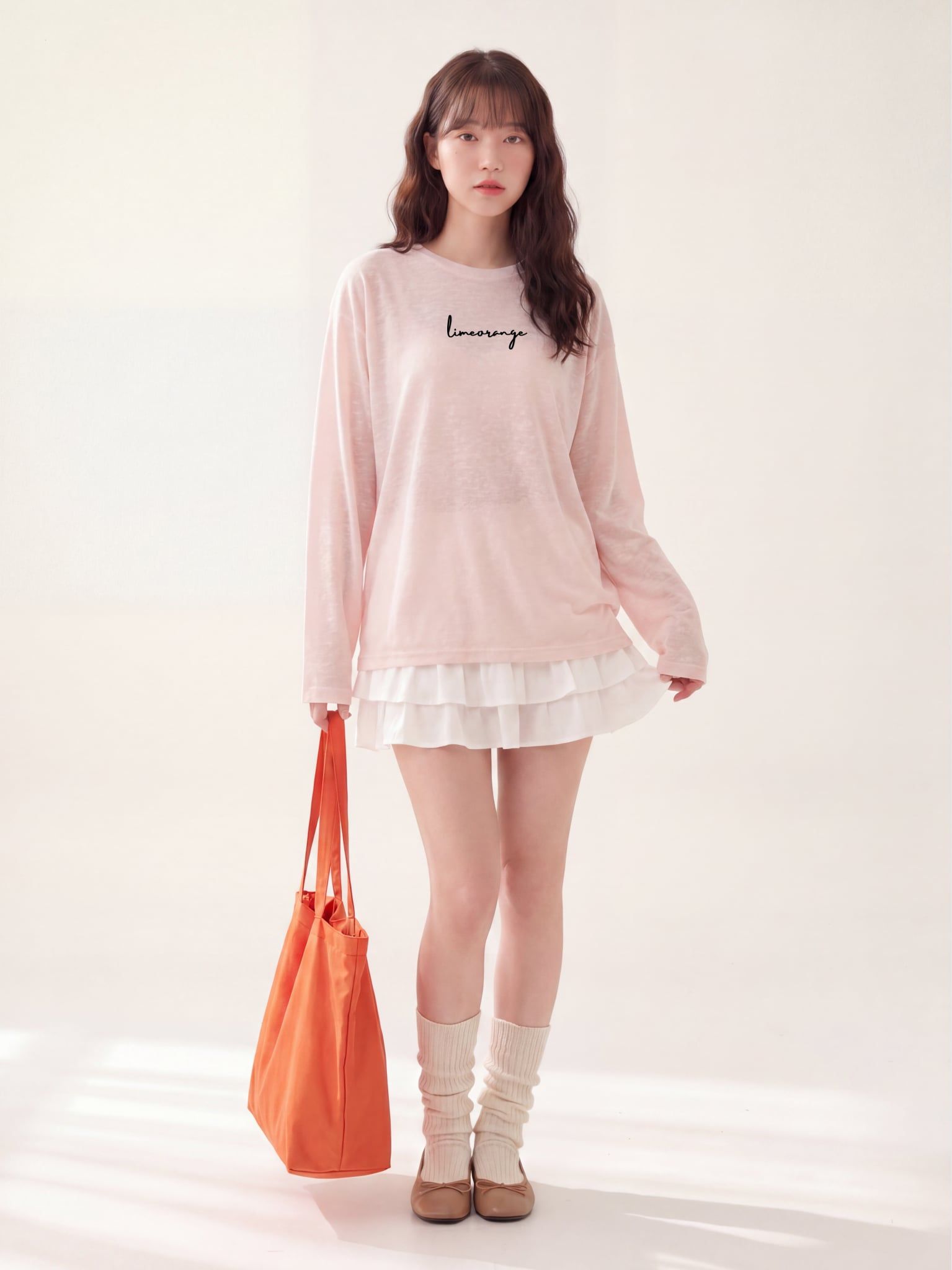 Áo Thun Nữ Tay Dài Slub Cotton LIMEORANGE - Cam Sữa