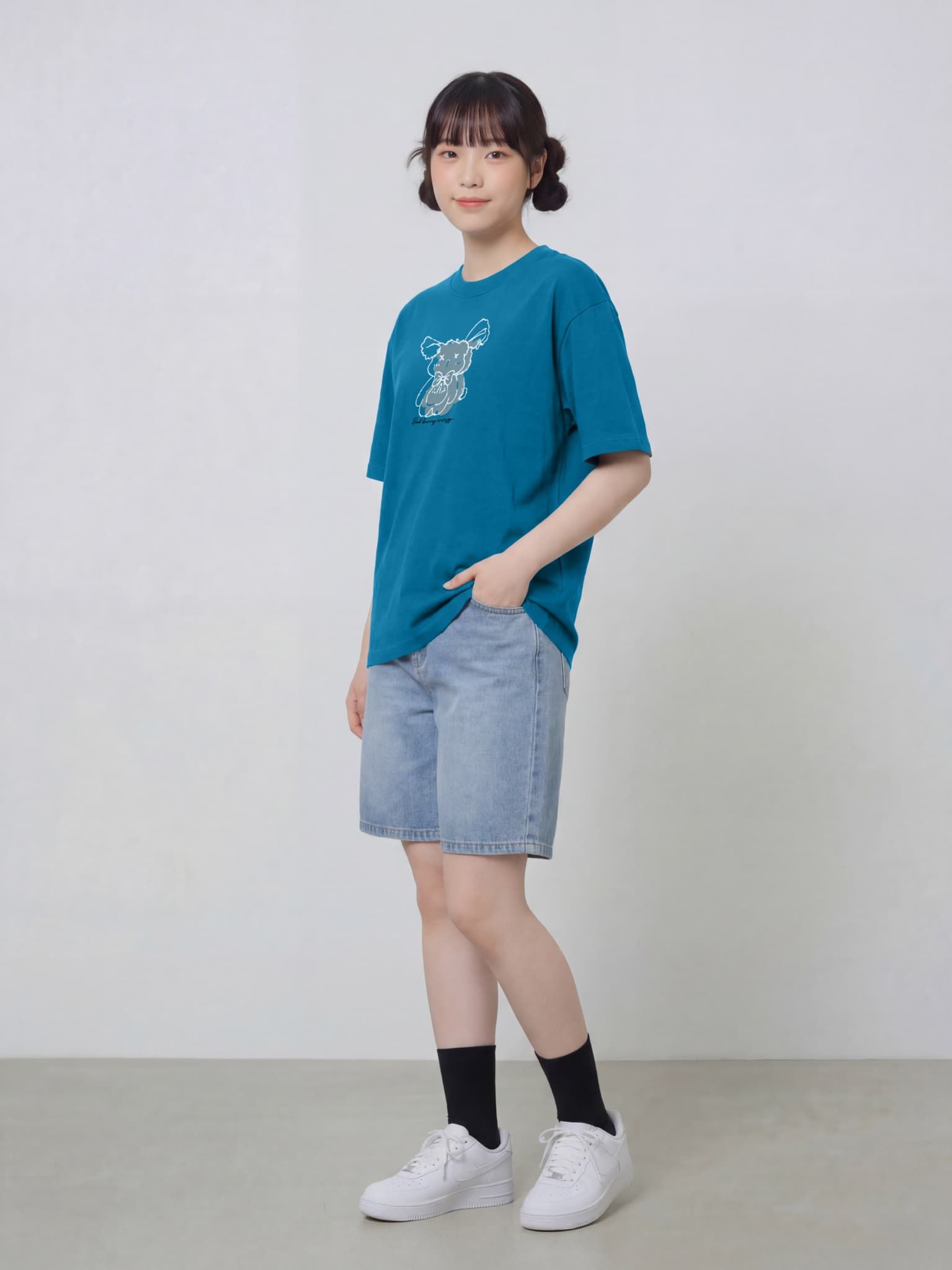 Áo Thun Boxy Fit Graphic Bad Bunny LIMEORANGE - Xanh biển đậm