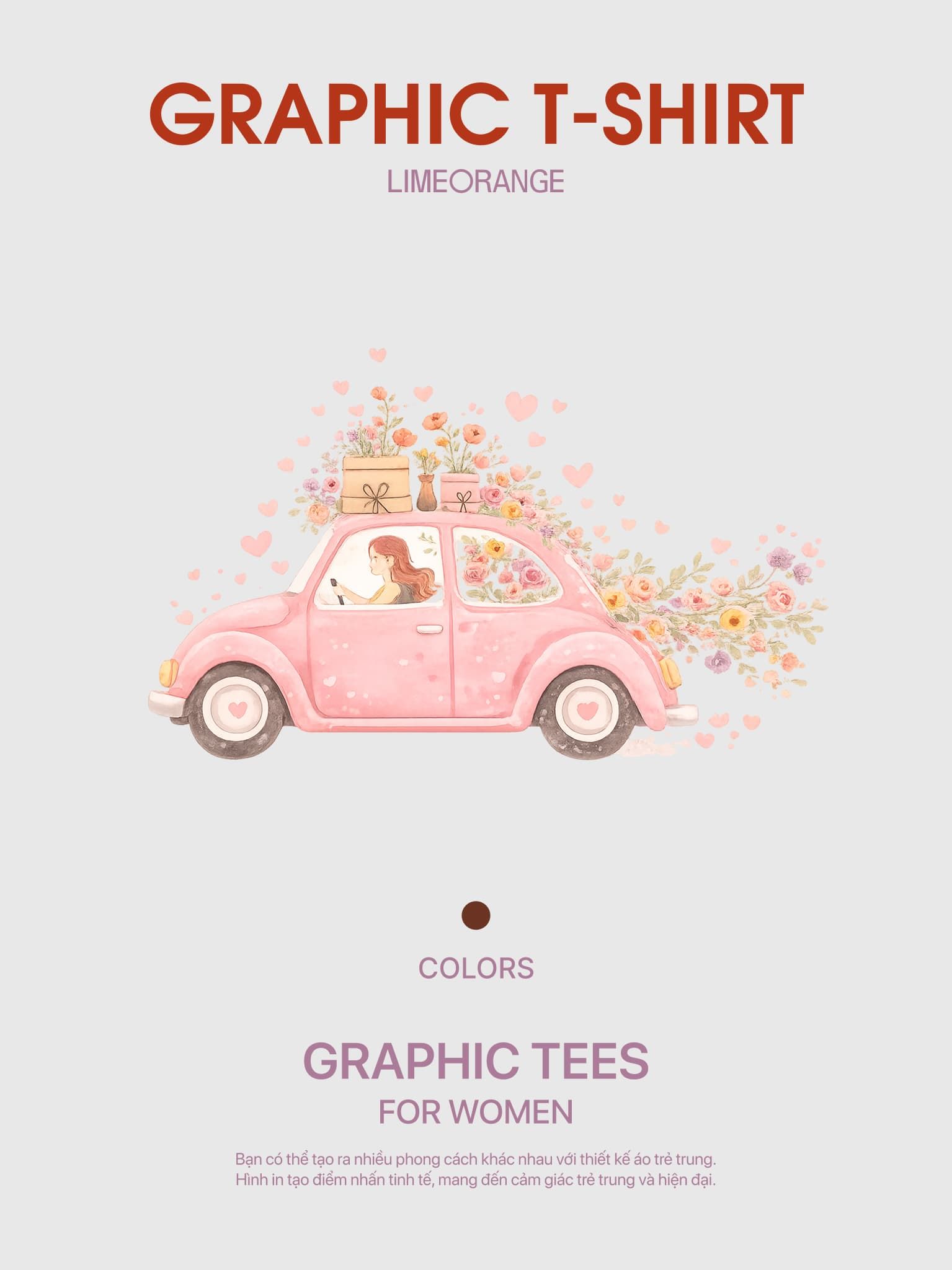 Áo Thun Nữ Regular Fit Graphic Car And Flower LIMEORANGE