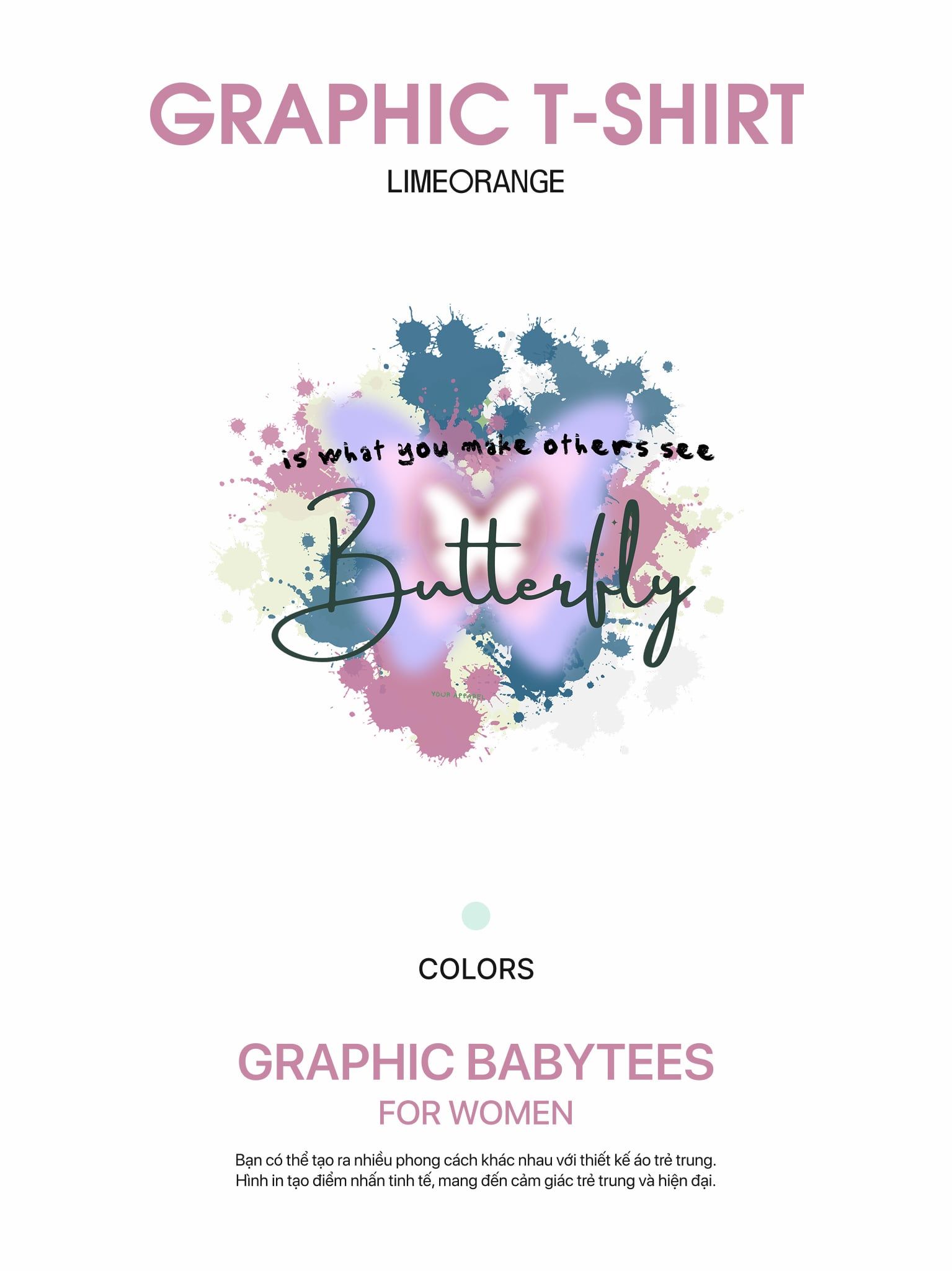 Áo thun Nữ Baby fit Graphic Butterfly LIMEORANGE
