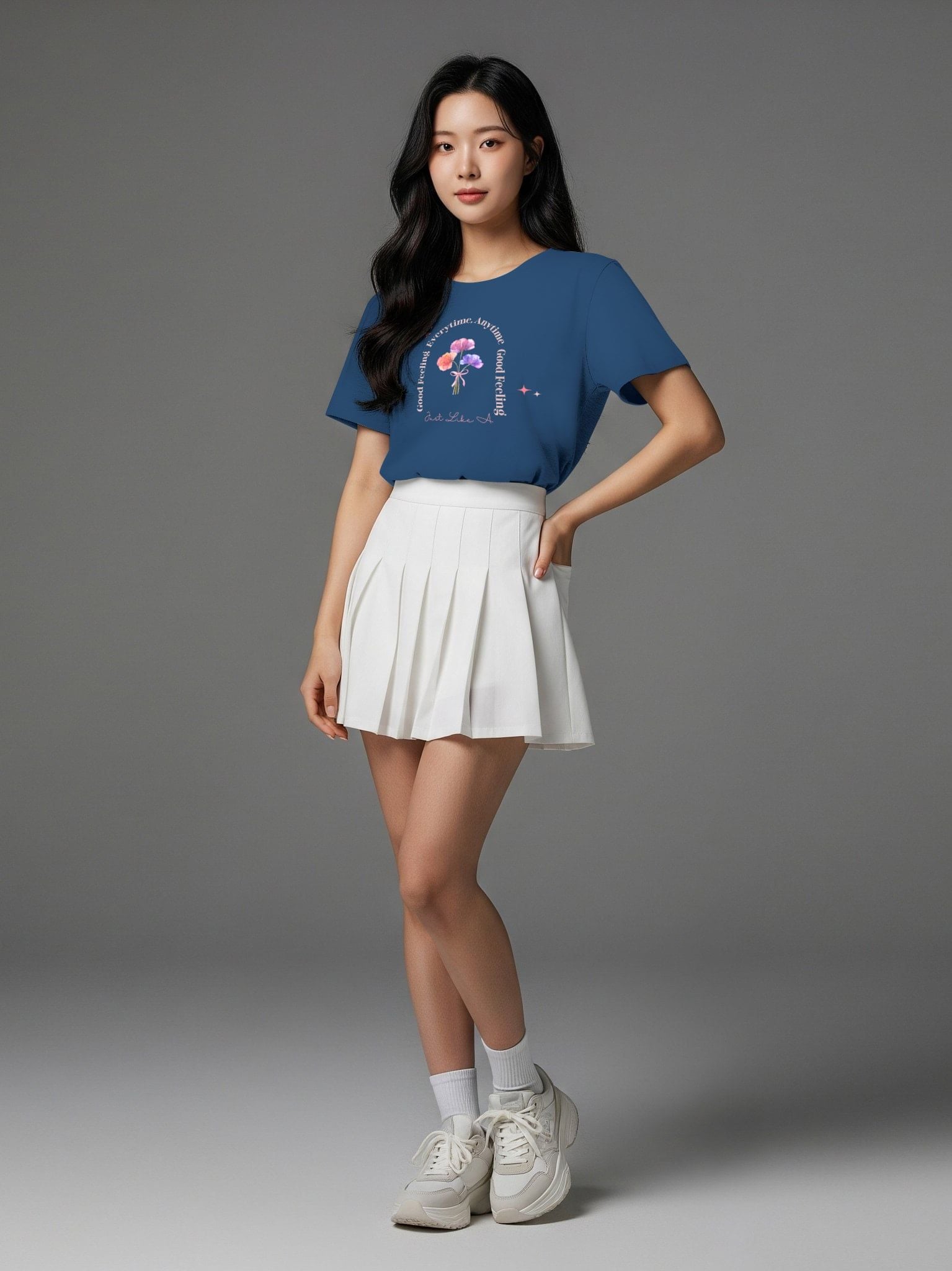 Áo thun hình in nữ - Bloom & Cute T-shirt - Xanh Navy