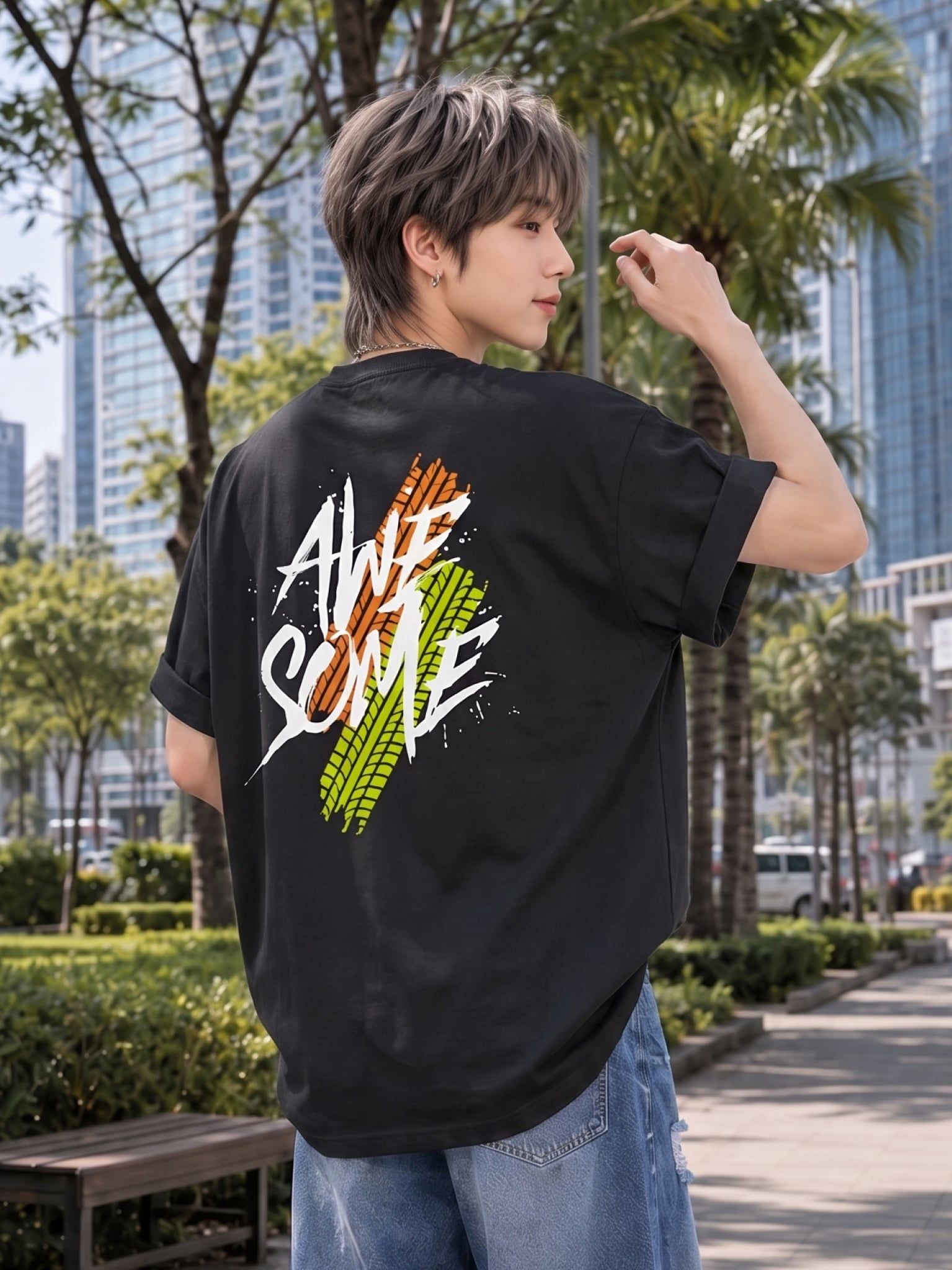 Áo Thun Nam Oversize Graphic AWESOME LIMEORANGE