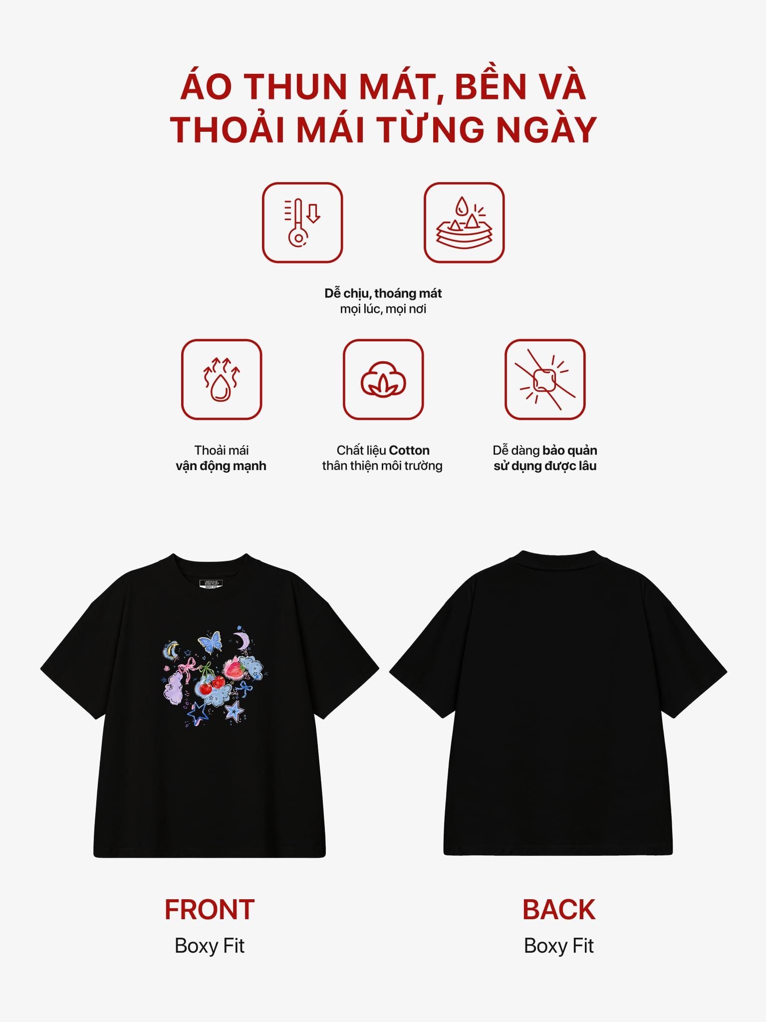 Áo thun Nữ Boxy Fit Form Rộng Graphic Cherry LIMEORANGE