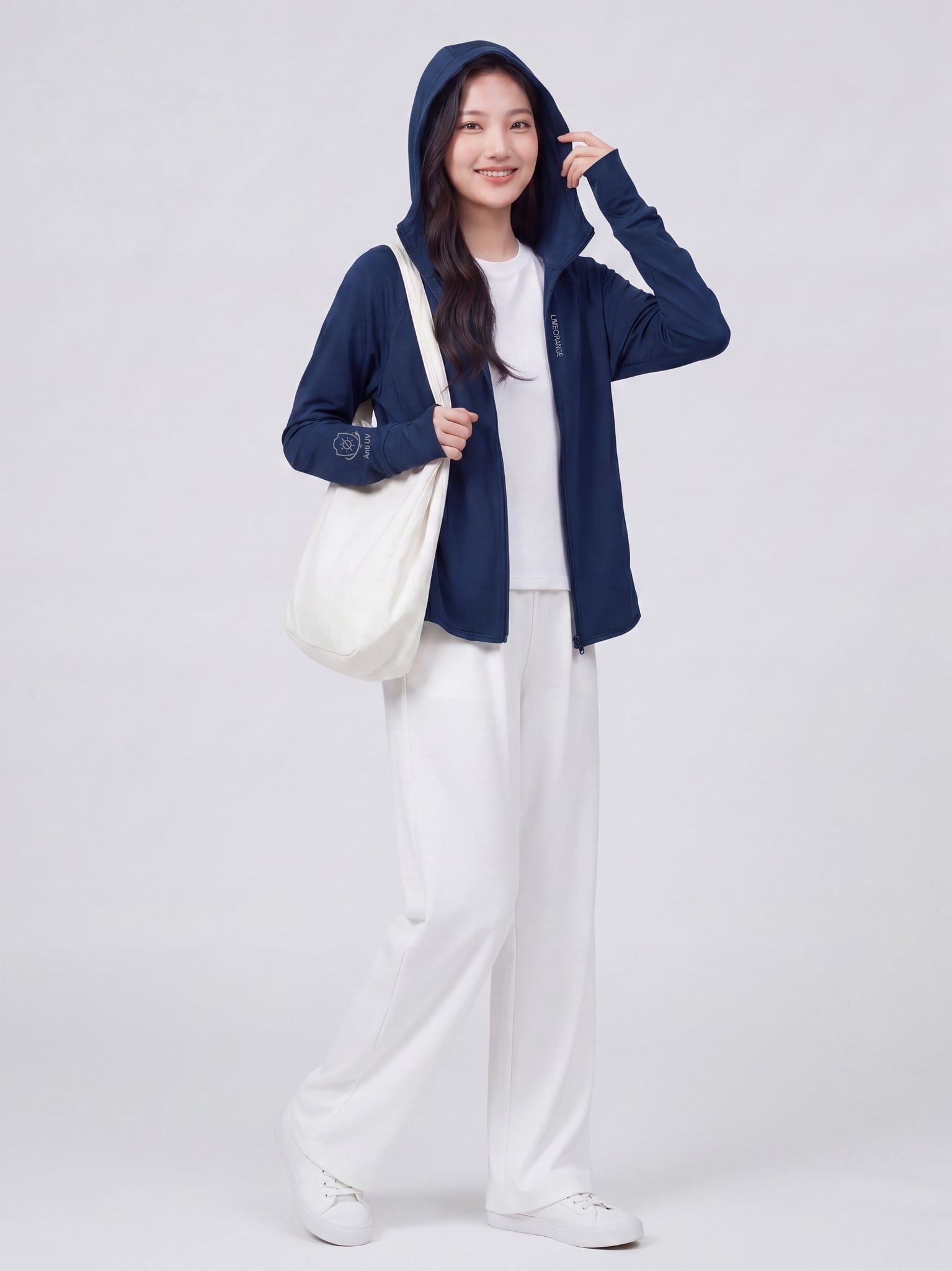 Áo Khoác Nữ Cánh Dơi UV Cool Lite Hoodie 2 Thun Lạnh Chống Tia UV LIMEORANGE - Xanh Navy