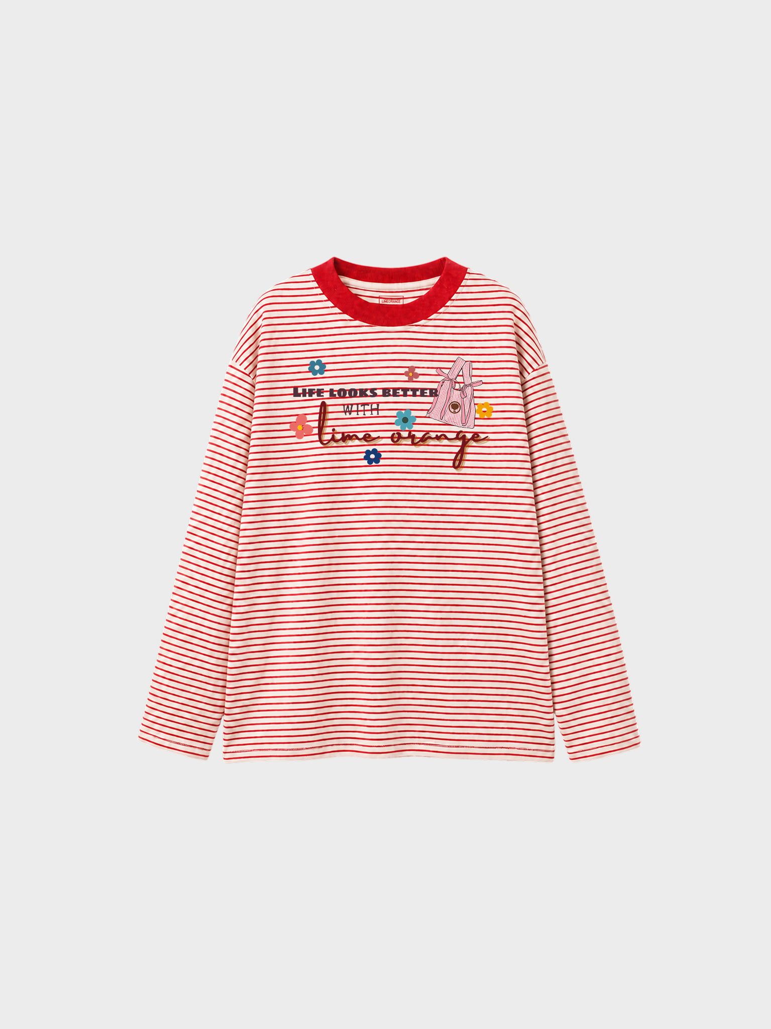 Áo Thun Tay Dài Pique Stripe Graphic Life Looks Better LIMEORANGE