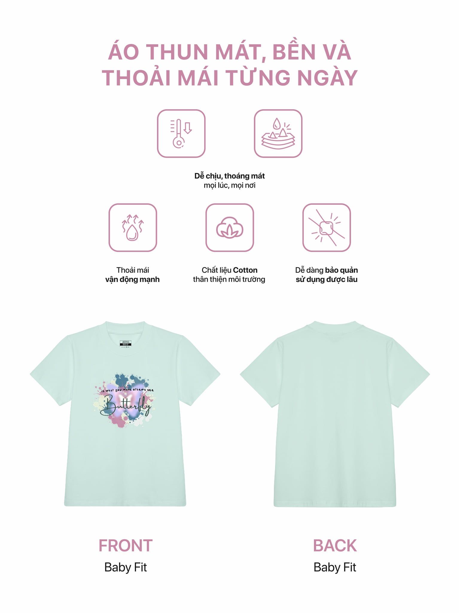 Áo thun Nữ Baby fit Graphic Butterfly LIMEORANGE
