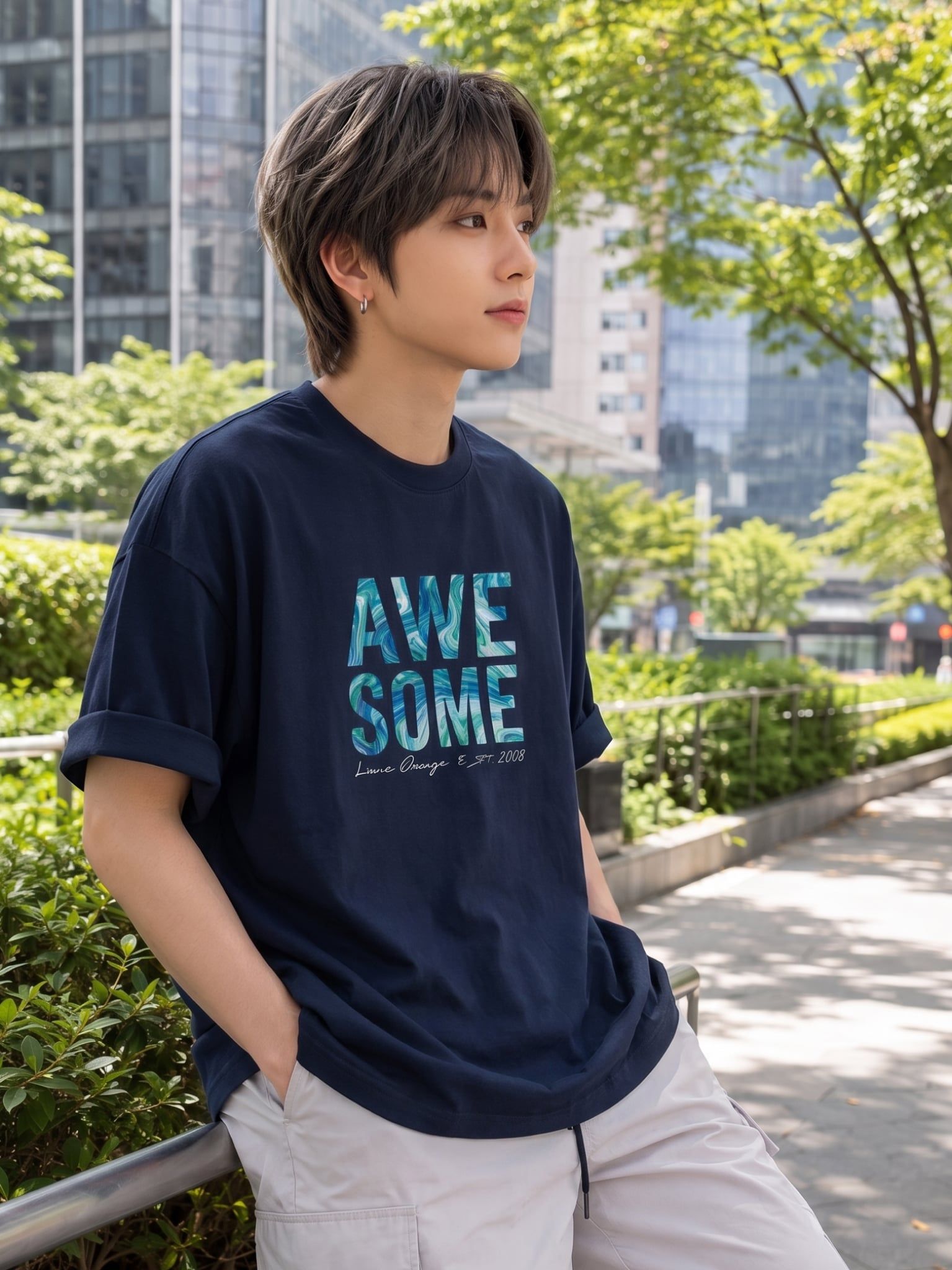 Áo Thun Nam Oversize Graphic AWESOME LIMEORANGE - Xanh Navy