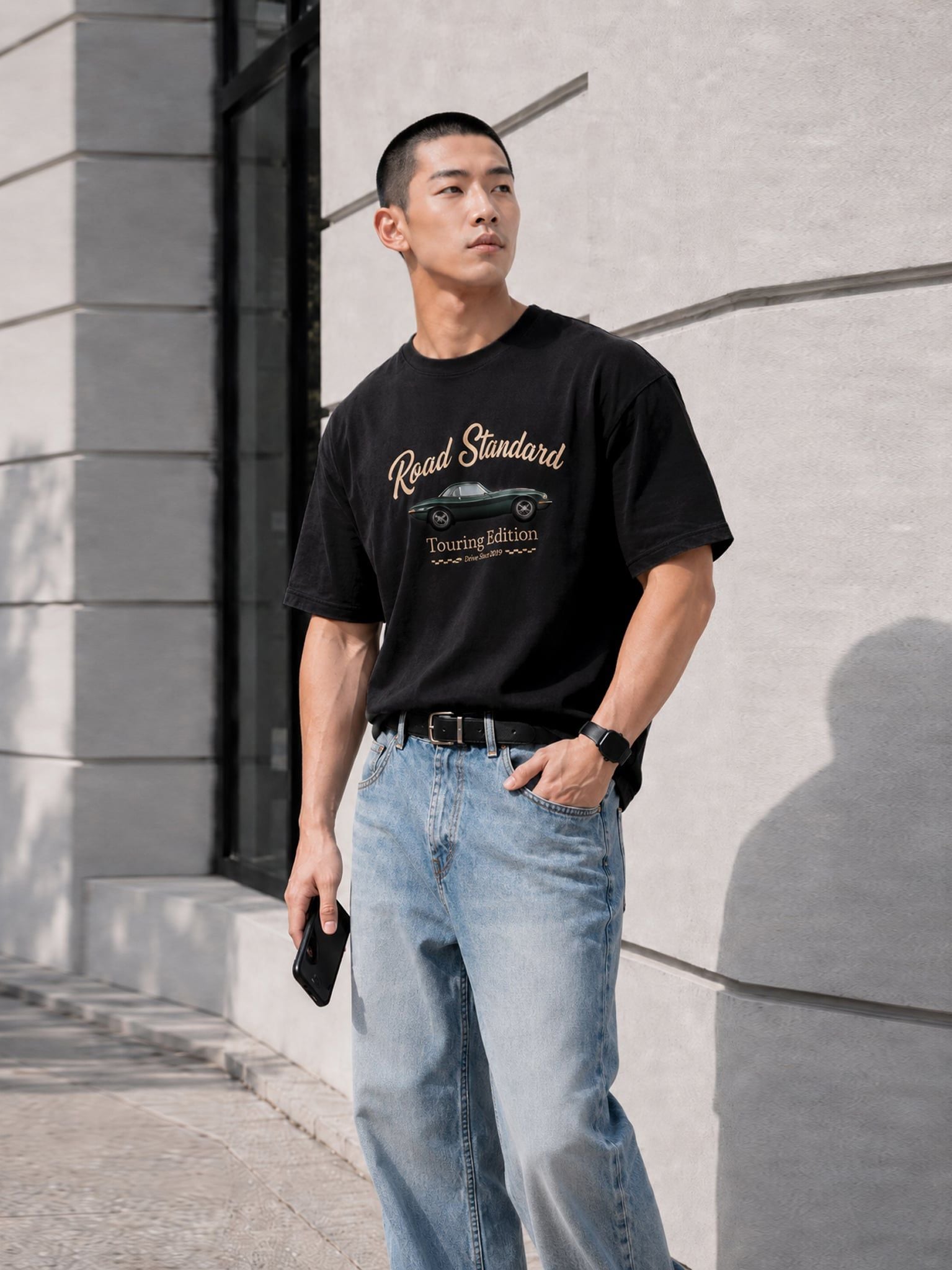 Áo Thun Nam Oversize Graphic Road Standard LIMEORANGE - Đen