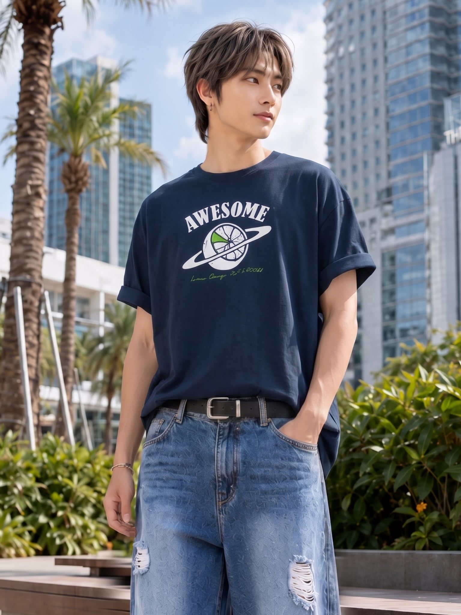 Áo Thun Nam Oversize Graphic AWESOME LIMEORANGE - Xanh Navy