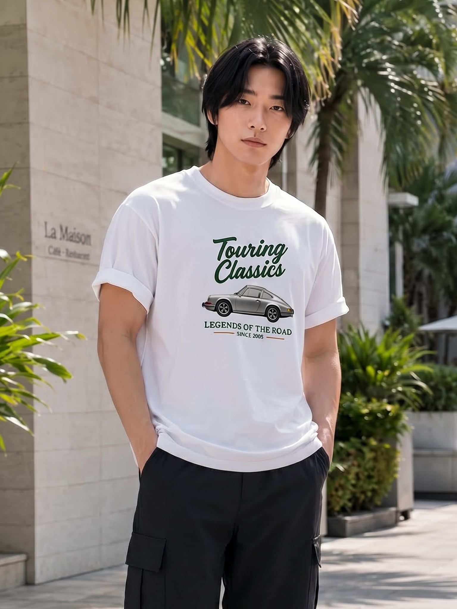 Áo Thun Nam Oversize Graphic Touring Classics  LIMEORANGE - Trắng