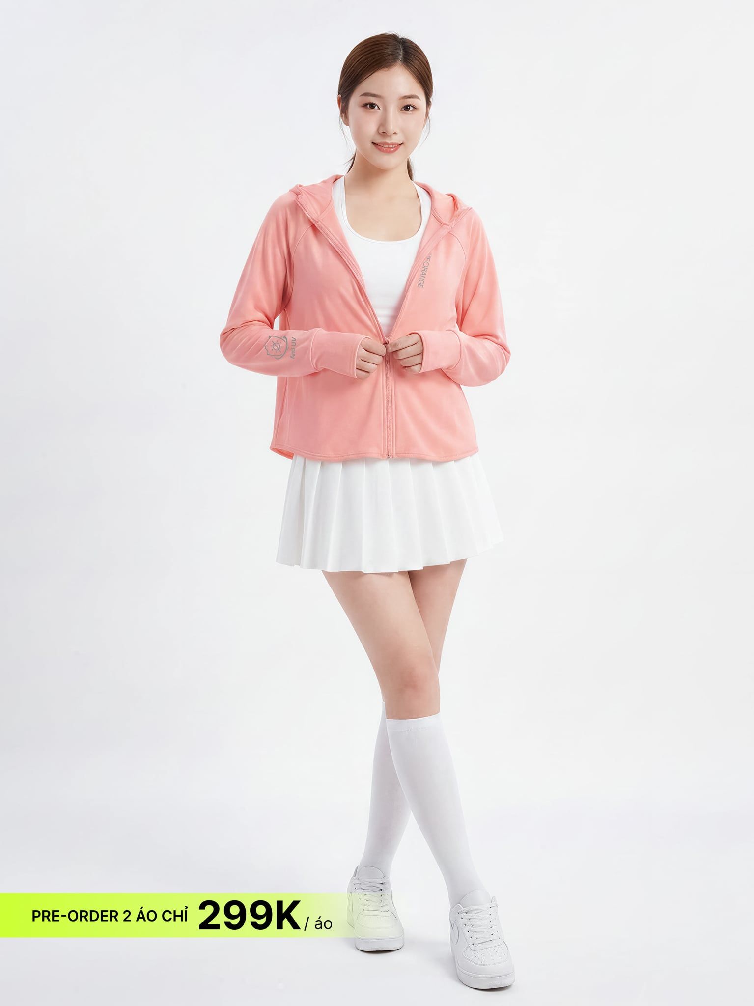 [PRE-ORDER] Áo Khoác Nữ Cánh Dơi UV Cool Lite Hoodie 2 Thun Lạnh Chống Tia UV LIMEORANGE - Hồng Đào Sữa