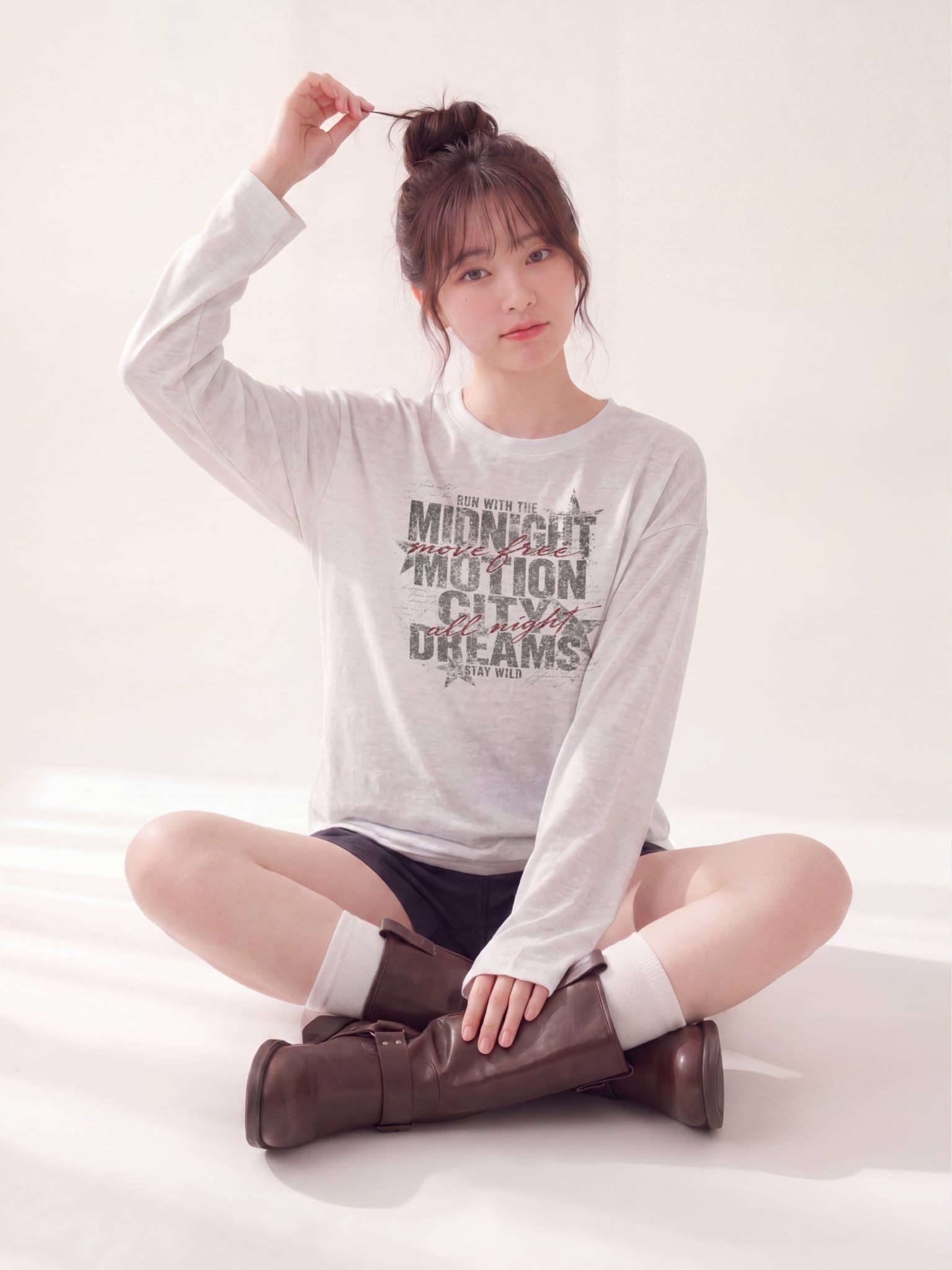 Áo Thun Nữ Tay Dài Slub Cotton Graphic Tee LIMEORANGE - Trắng