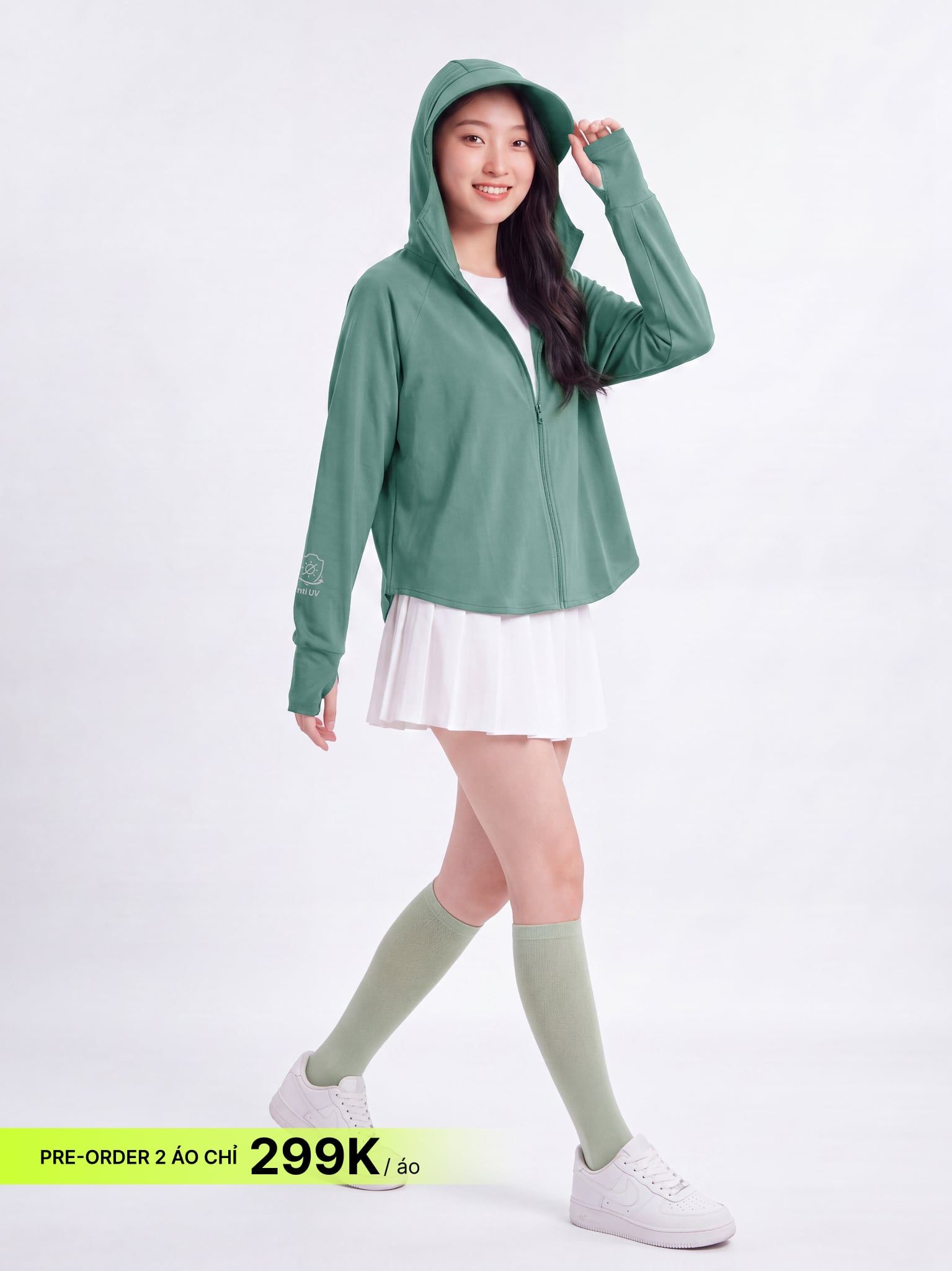 [PRE-ORDER] Áo Khoác Nữ Cánh Dơi UV Cool Lite Hoodie 2 Thun Lạnh Chống Tia UV LIMEORANGE - Xanh lá